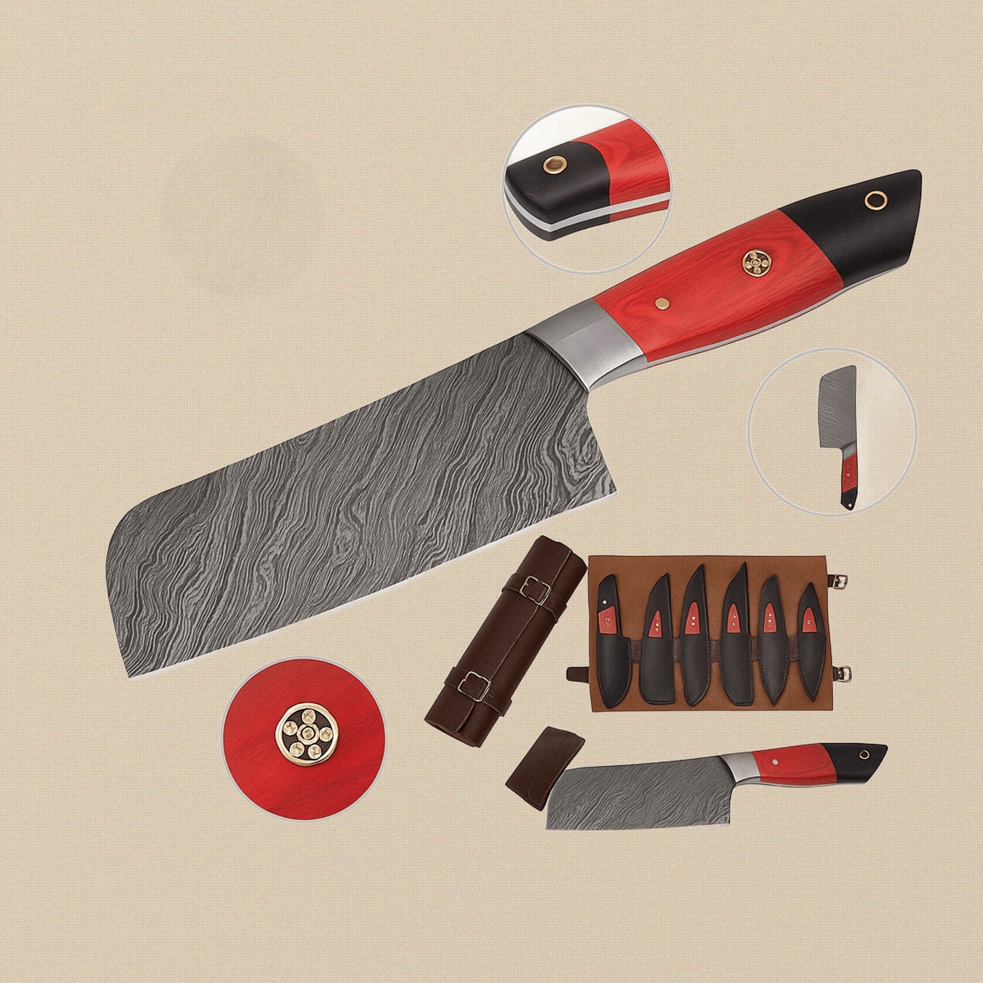 Hand-Forged Damascus Steel Kitchen Knife with Red Pakkawood Handle | Kitchen Knife | Toolsmith Ltd UK