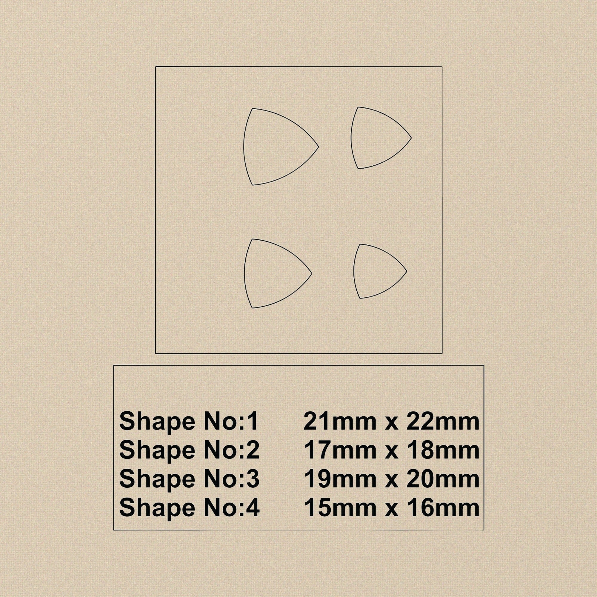 4 Punch Curvilinear Triangle Steel Disc Cutter Set, 4 Sizes 15-22 mm, Jewellery And Crafts Making | Jewellery Making Tools | Toolsmith Ltd UK