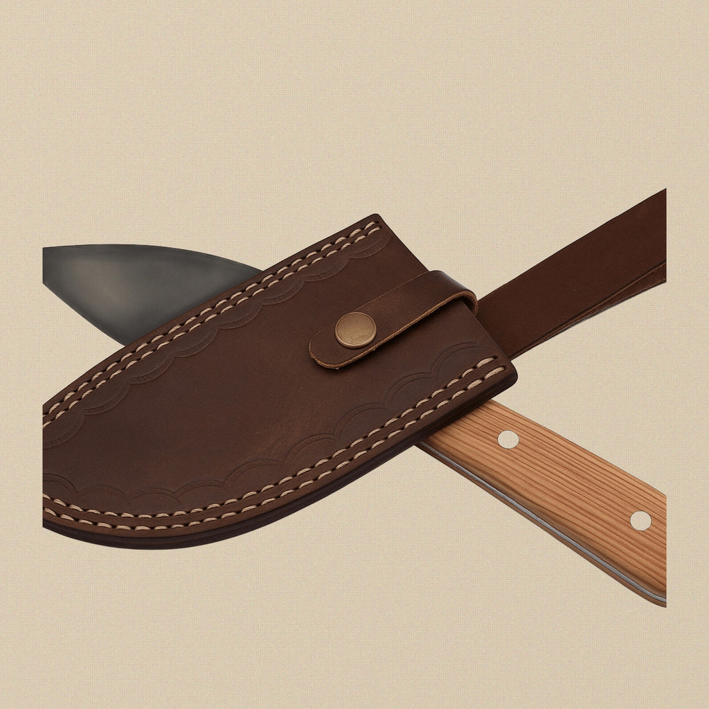 D2 Steel Cleaver Chopper, 16.3 cm Blade, with Wenge Wood Handle and Leather Sheath | Cleaver | Toolsmith Ltd UK