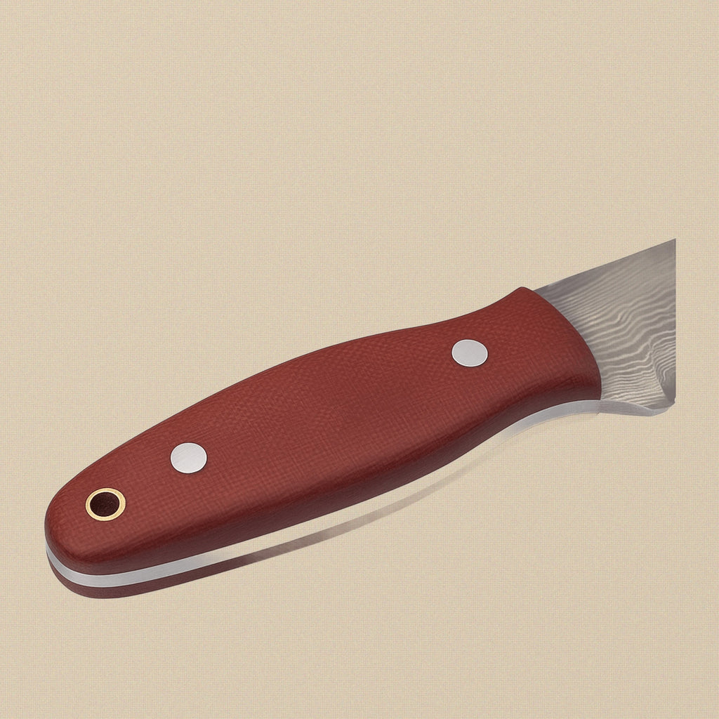 Fixed Blade Dagger with 114mm Damascus Steel Blade and Red Micarta Handle | Fixed Blade Knife | Toolsmith Ltd UK