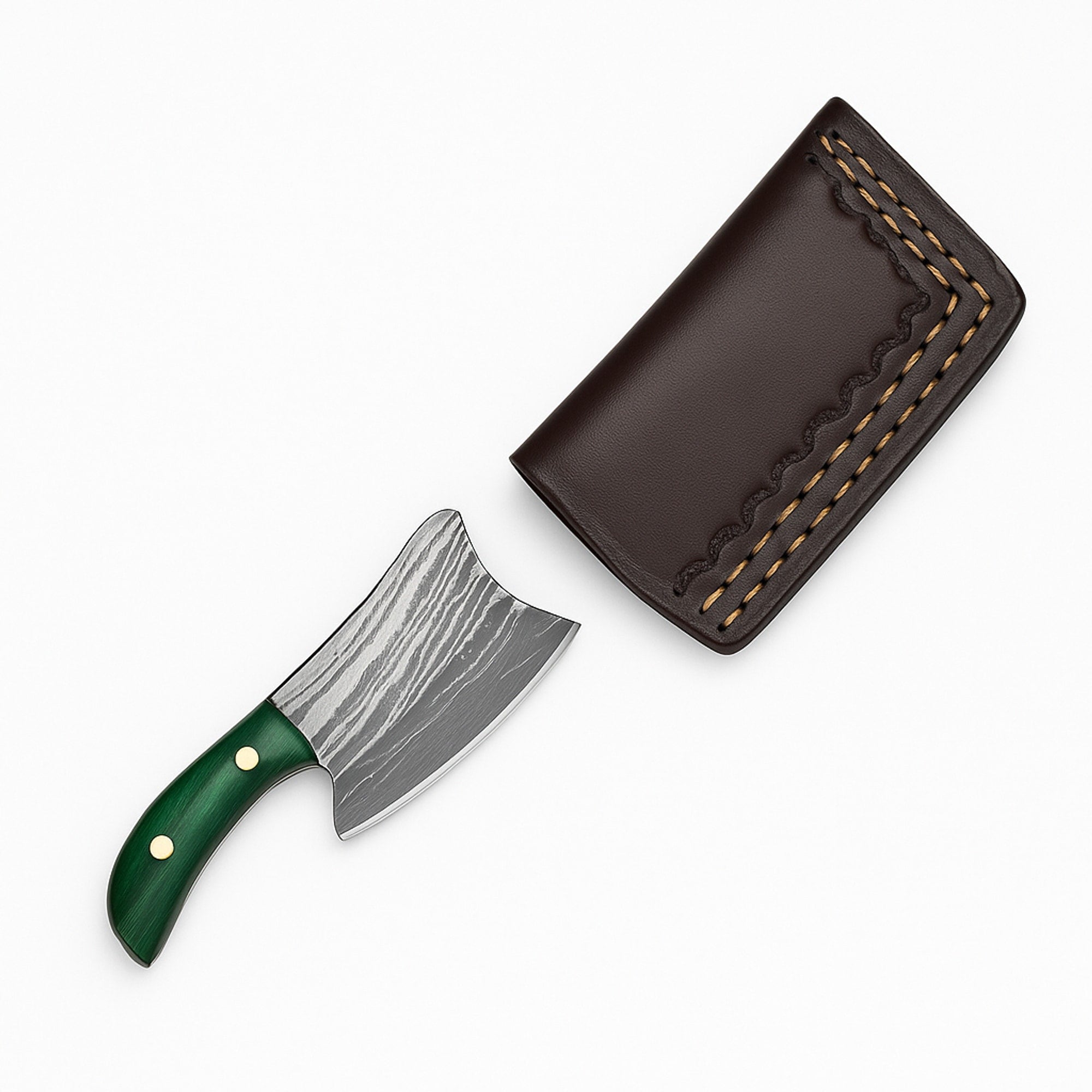 Miniature Skinner Knife, 51mm Damascus Steel Blade with Pakkawood Handle and Leather Sheath | Knife | Toolsmith Ltd UK
