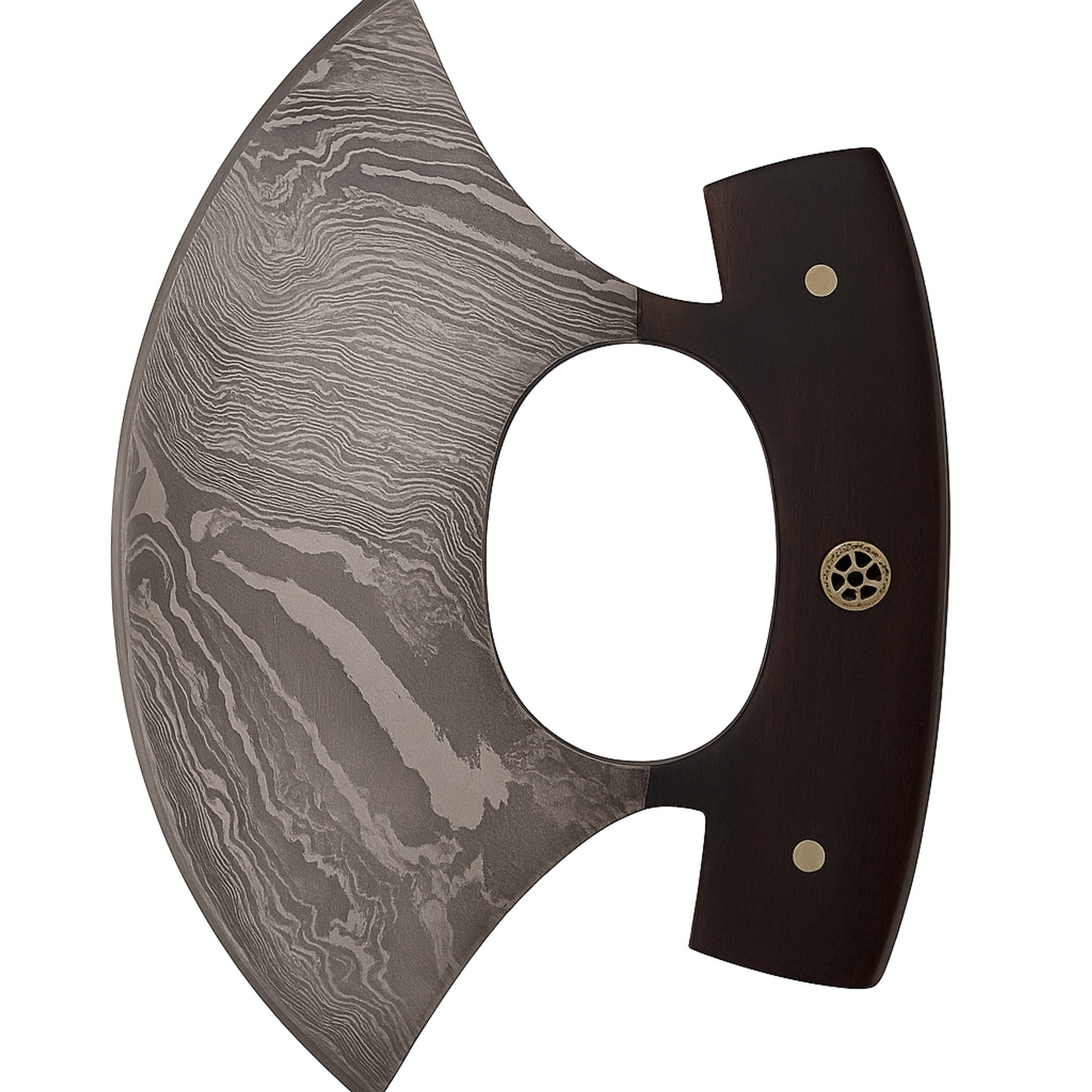 Ulu Knife with 6-inch Damascus Steel Blade, Rosewood Handle and Leather Sheath | Ulu Knife | Toolsmith Ltd UK