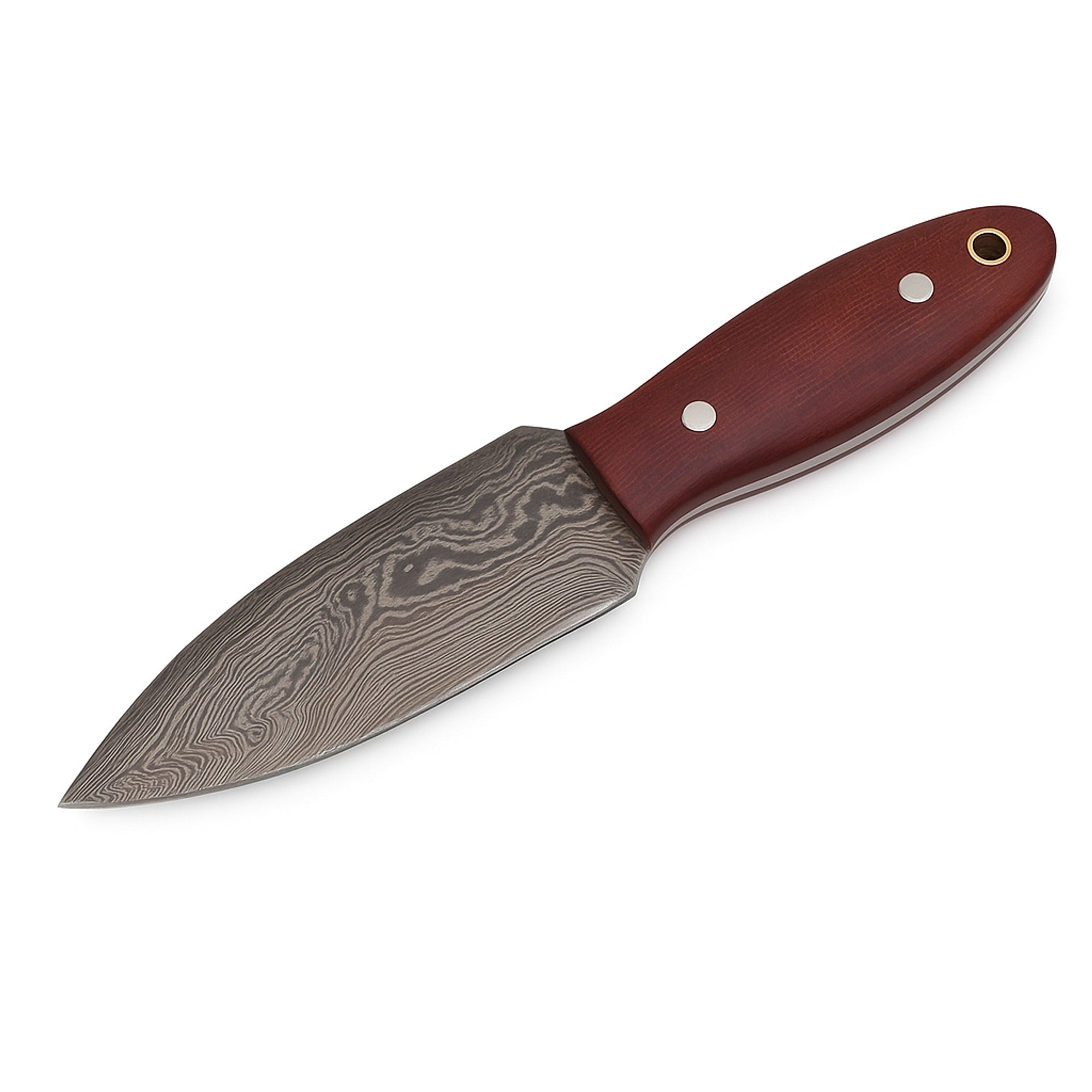 Fixed Blade Dagger with 114mm Damascus Steel Blade and Red Micarta Handle | Fixed Blade Knife | Toolsmith Ltd UK