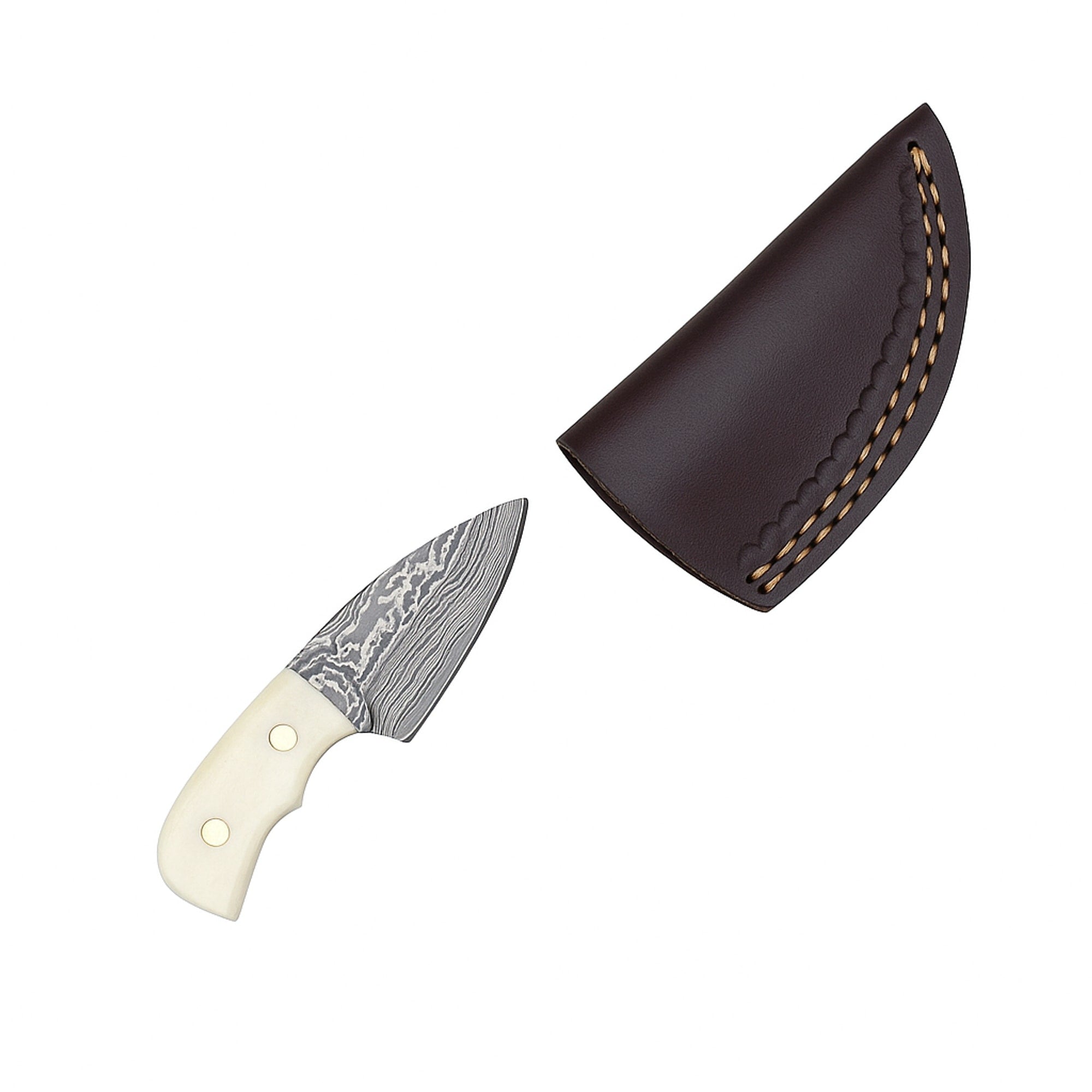 Miniature Damascus Steel Knife Set (4-Piece) with Mixed Handles and Leather Sheath | Knives & Blades | Toolsmith Ltd UK