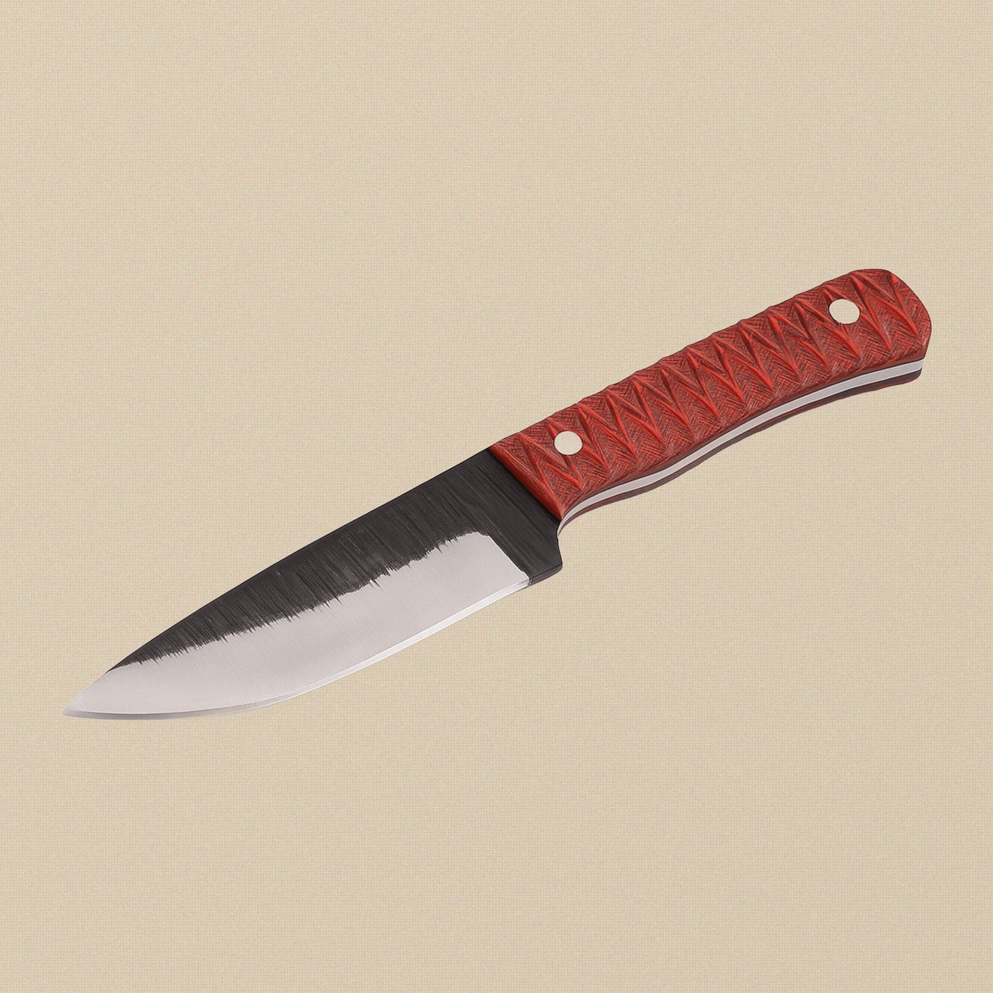 Hand-Forged Layered Steel Utility Knife (9.5-inch) with Red Pakkawood Handle and Leather Sheath | Utility Knife | Toolsmith Ltd UK