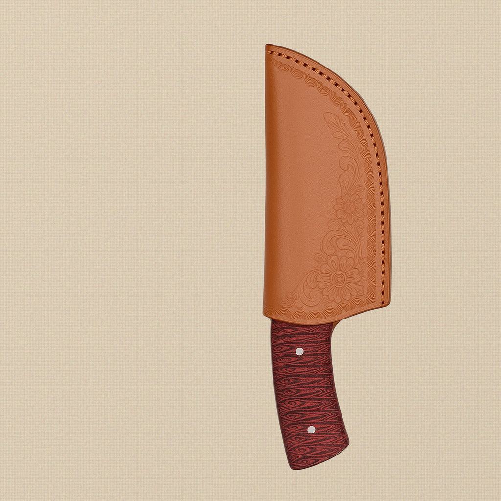 Hand-Forged D2 Steel Skinner Knife with Red Pakkawood Handle and Leather Sheath | Utility Knife | Toolsmith Ltd UK
