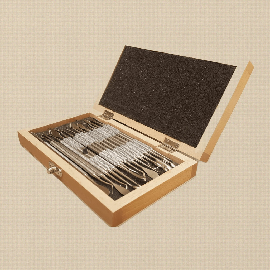 Stainless Steel Wax & Clay Carver Set, 16 Double-Ended Tools in Wooden Box | Wax Carver Set | Toolsmith Ltd UK