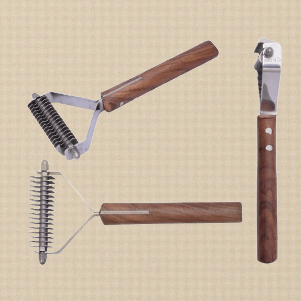 16 Blade Pet Grooming Undercoat Rake, Stripper Tool With Wooden Handle for Dogs and Cats, Metal Deshedding Brush/ Comb | Pet Grooming Tools | Toolsmith Ltd UK