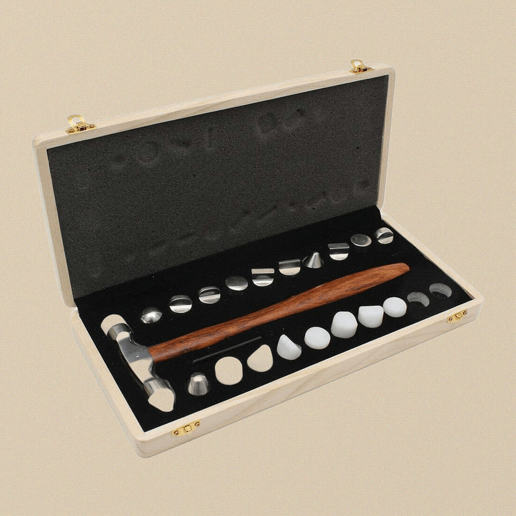 20 Pieces Interchangeable Nylon & Steel Heads Hammer Set, Forming Shaping Precision Jewellery Craft Tool with Wooden Handle | Jewellery Making Tools | Toolsmith Ltd UK