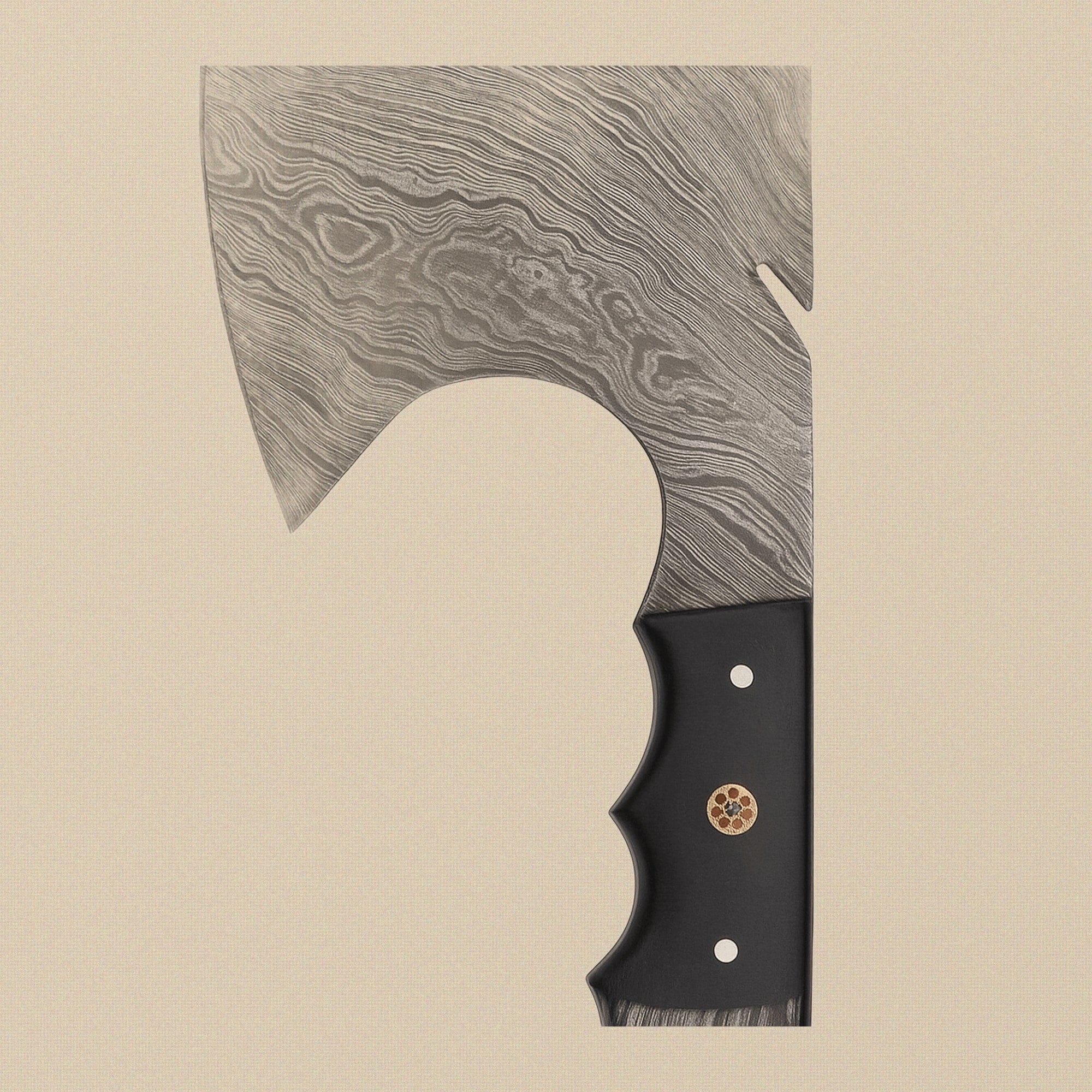 Hand-Forged Damascus Steel Axe, 21.7 cm, with Wood Handle and Leather Sheath | Axes | Toolsmith Ltd UK