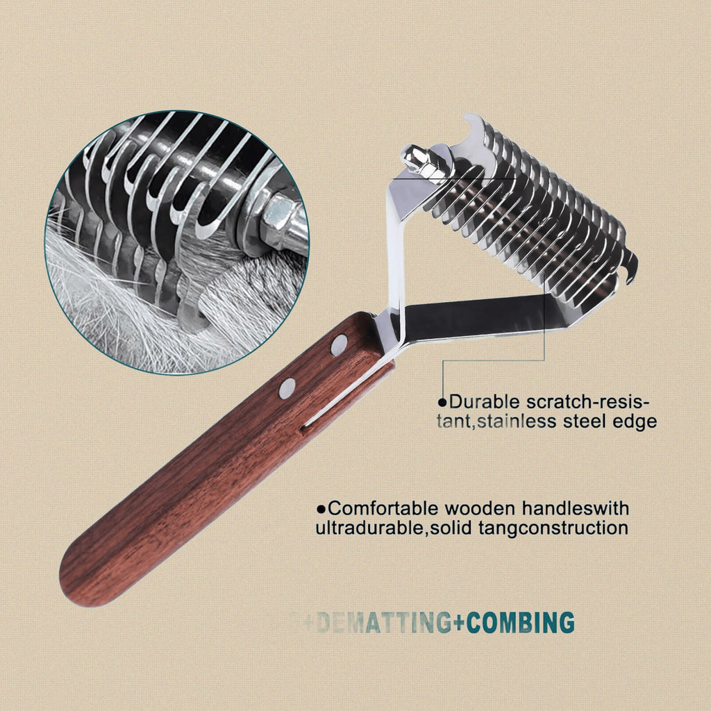 20 Blade Pet Grooming Dematting Tool, Dogs and Cats Hair Stripper/ Brush with Wooden Handle, Metal Spring Design for Pets Fur Removal Comb | Pet Grooming Tools | Toolsmith Ltd UK