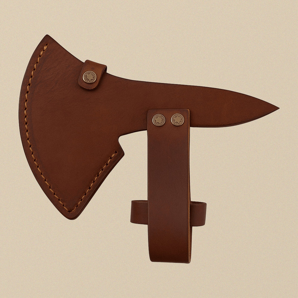 Double-Edged Damascus Steel Axe, 19-inch / 483mm, with Walnut Wood Handle and Leather Sheath | Axe | Toolsmith Ltd UK