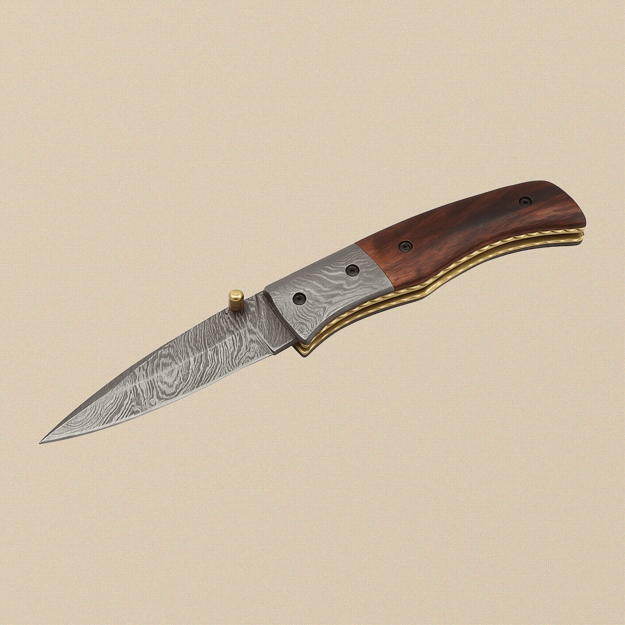 Ram-Horn Handled Damascus Folding Knife with Fire Pattern Blade & Sheath, 7.5-inch | Folding Knife | Toolsmith Ltd UK