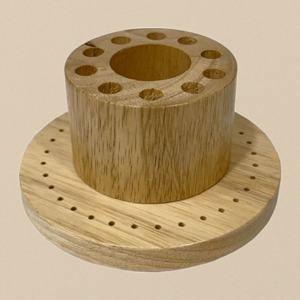 42-Holes Wooden Saw Blade Storage Organiser, 125 MM Round Base Stand with Burs, Bits, Files, Tweezers Holder, 65 MM Height | Jewellery Making Tools | Toolsmith Ltd UK