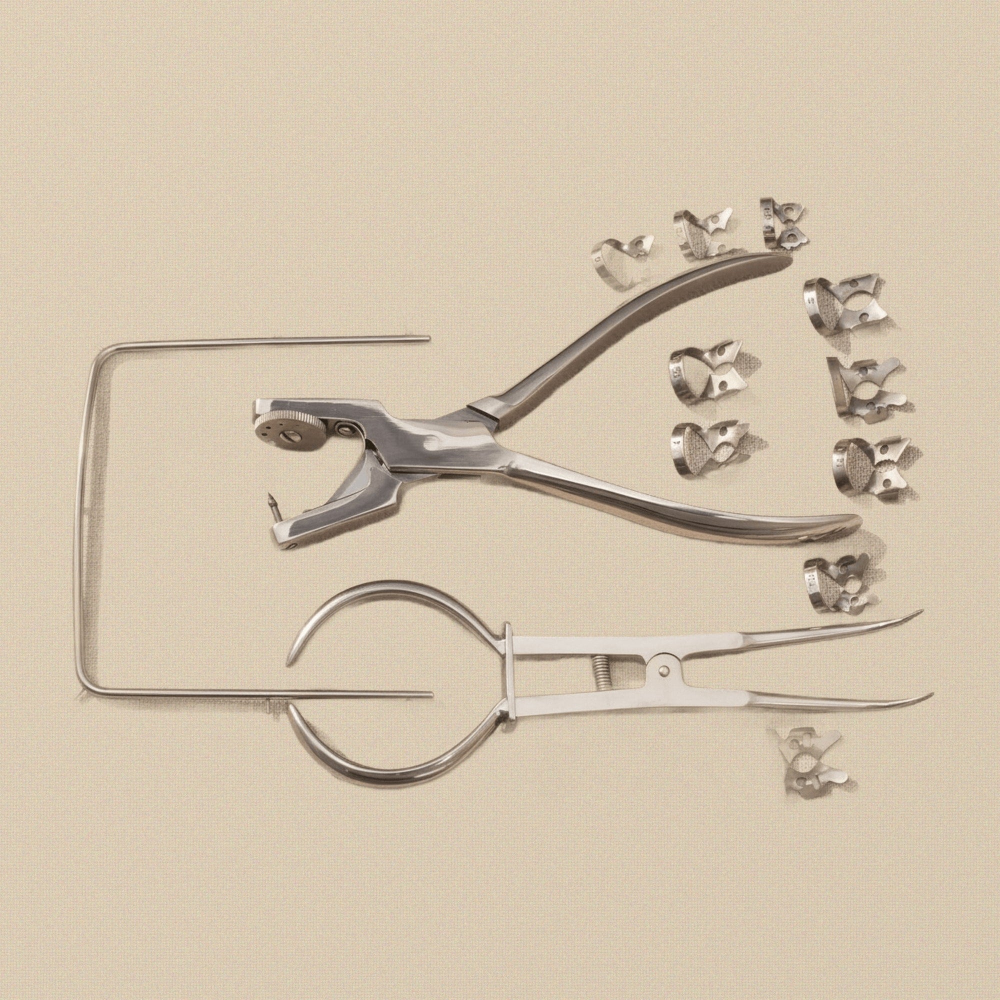 Surgical Steel Rubber Dam Kit with Ainsworth Forceps and 12 Winged Clamps | Surgical Instruments | Toolsmith Ltd UK