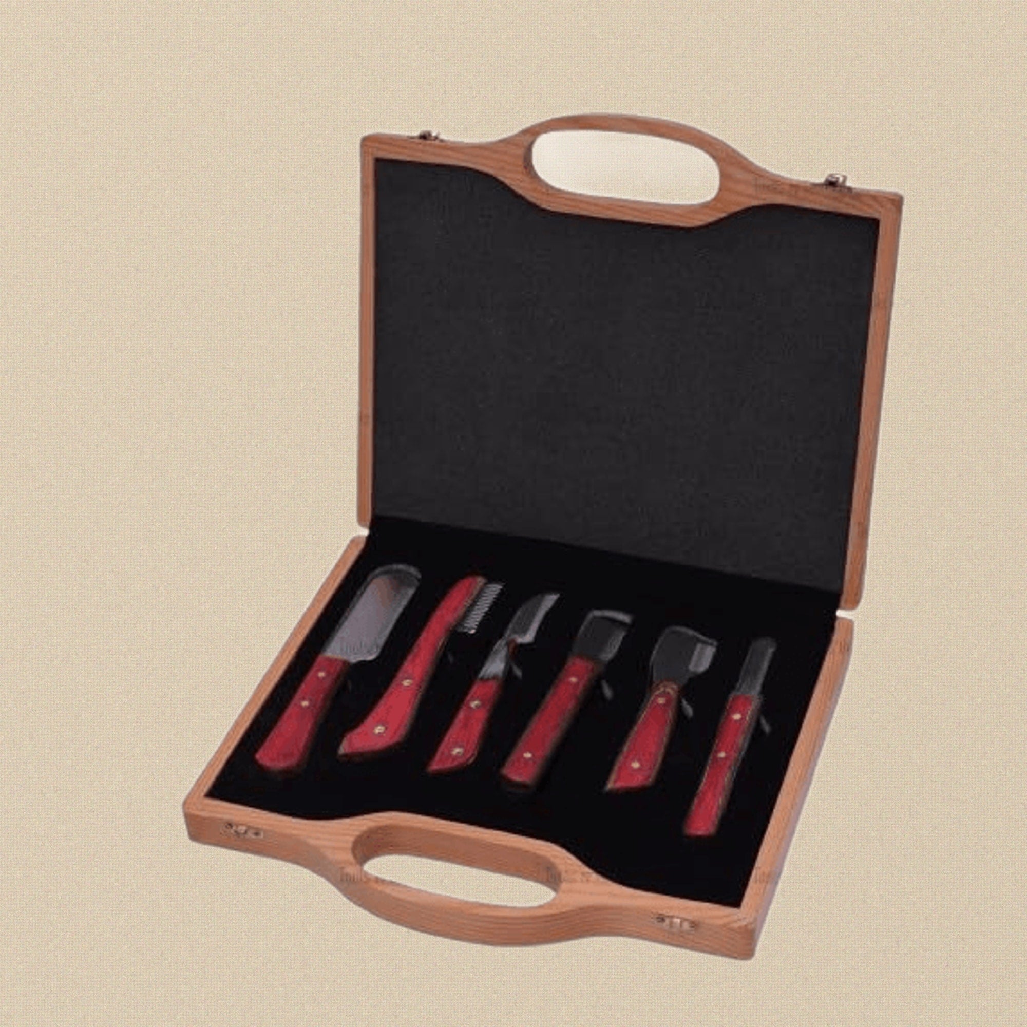 Multi Colour 6-Piece Pets Grooming Stripping Knife Set, Right-Handed, Dogs and Cats Hair Combs/ Brushes with Wooden Storage Box | Pet Grooming Tools | Toolsmith Ltd UK