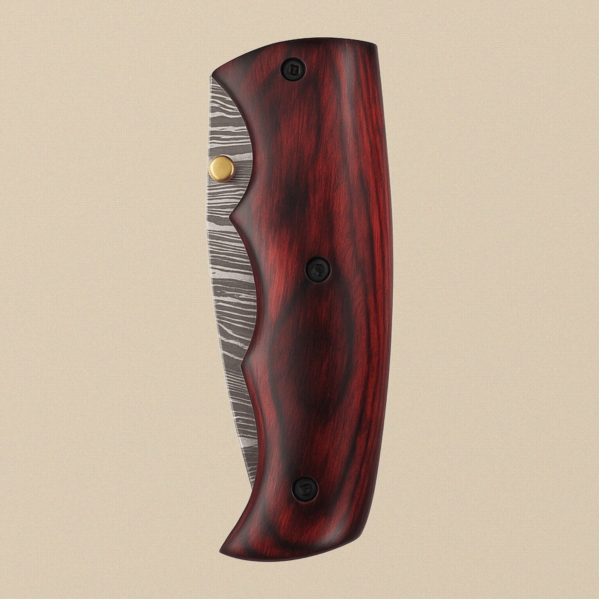 Folding Knife with 76mm Damascus Steel Blade, Red Pakkawood Handle and Leather Sheath | Folding Knife | Toolsmith Ltd UK
