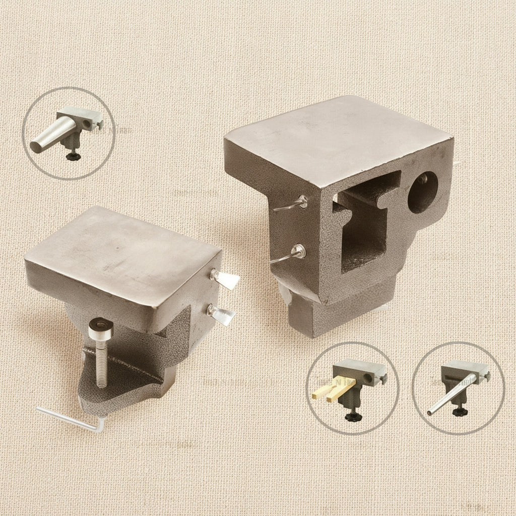 The reversible hardwood bench pin, showing the flat side and the V-slot cut-out.