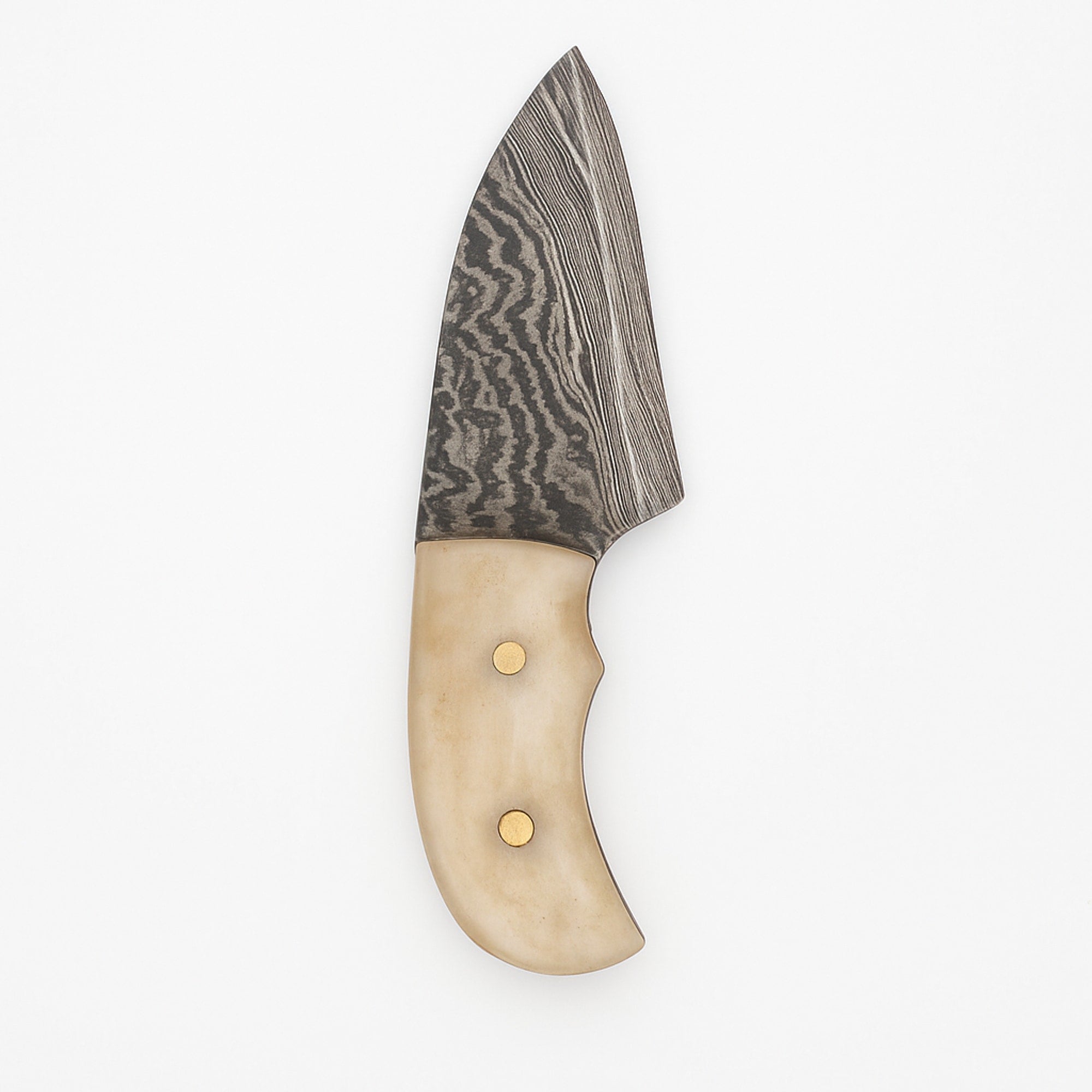 Miniature Damascus Skinner Knife, 76mm, Bone-Handled with Leather Sheath | Miniature Knife | Toolsmith Ltd UK