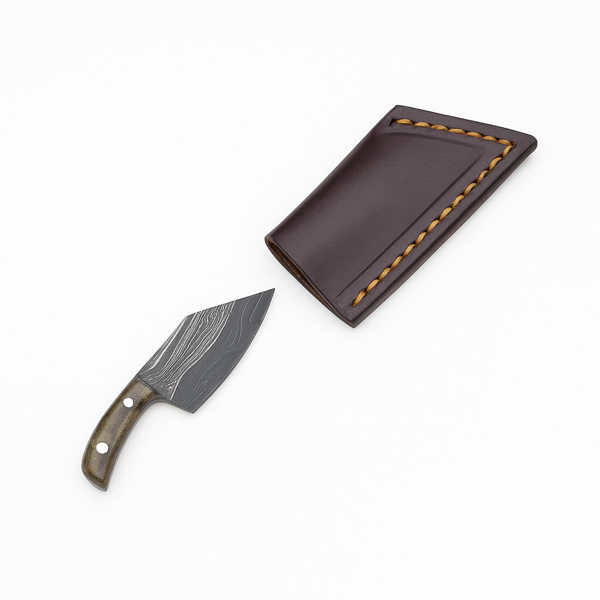 Miniature Damascus Steel Knife Set (4-Piece) with Mixed Handles and Leather Sheath | Knives & Blades | Toolsmith Ltd UK