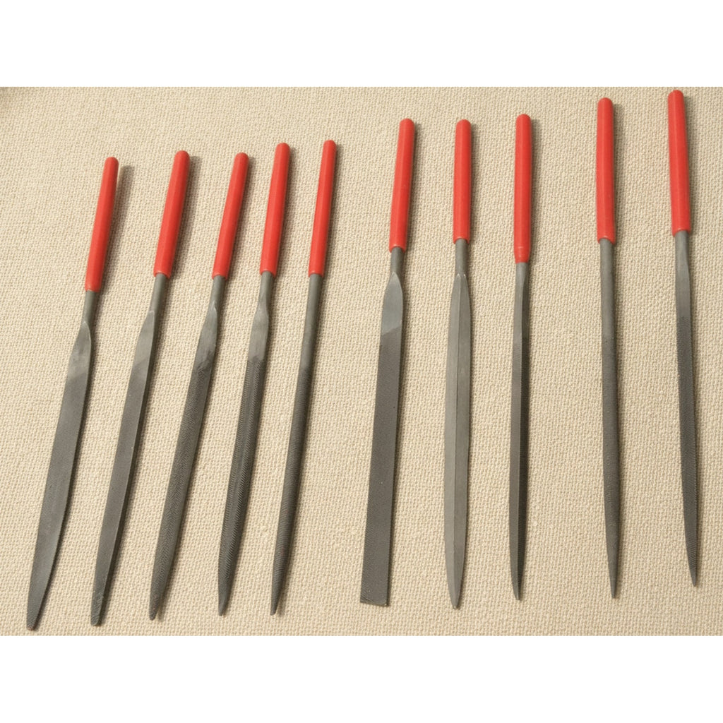 10-Piece Bearing Steel Needle File Set, 140mm, with Soft-Grip Handles in Pouch | Needle File Set | Toolsmith Ltd UK