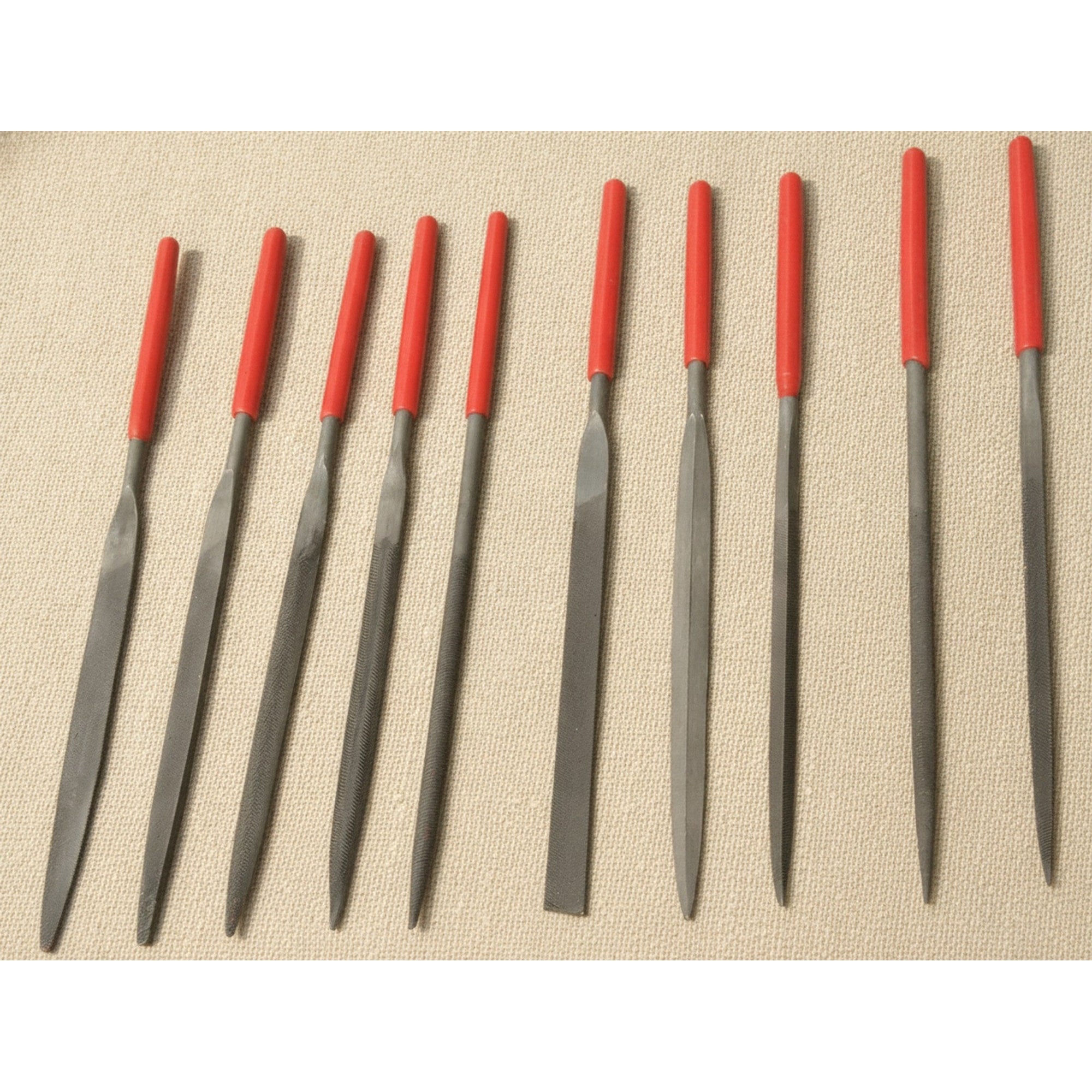 10-Piece Bearing Steel Needle File Set, 140mm, with Soft-Grip Handles in Pouch | Needle File Set | Toolsmith Ltd UK