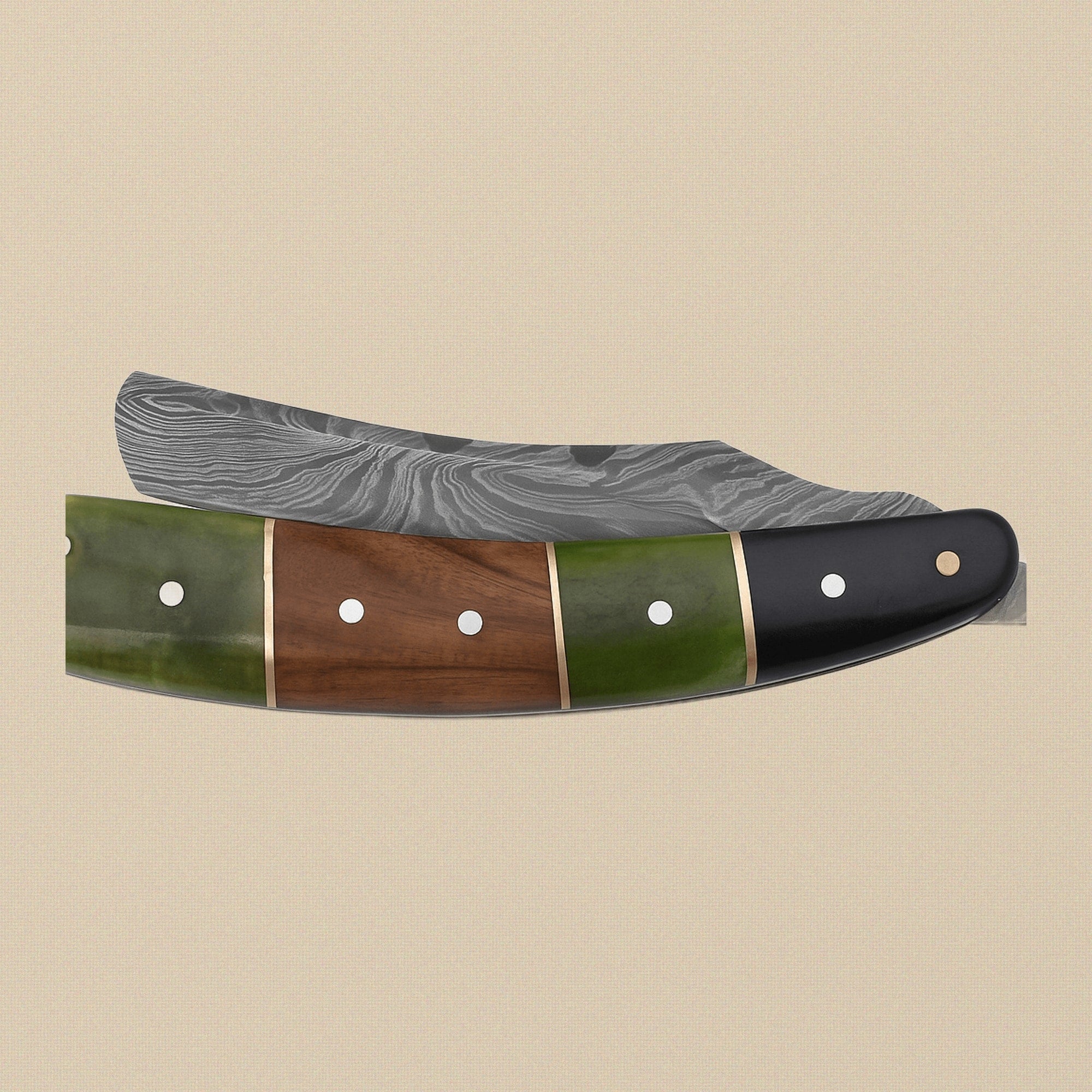 Damascus Steel Straight Razor with 70 mm Blade and Patterned Steel Handle | Straight Razor | Toolsmith Ltd UK