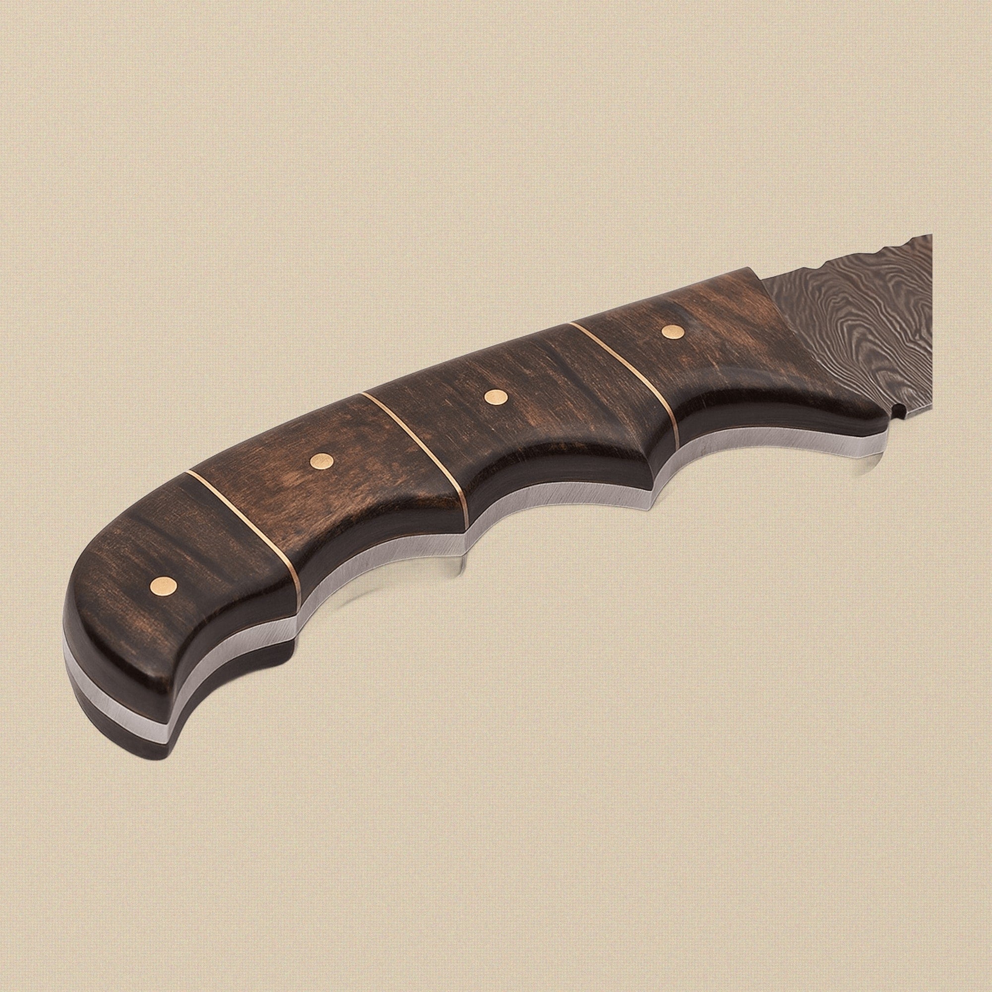 Damascus Steel Tracker Knife (8-inch Blade) with Ram Horn Handle and Leather Sheath | Knives | Toolsmith Ltd UK