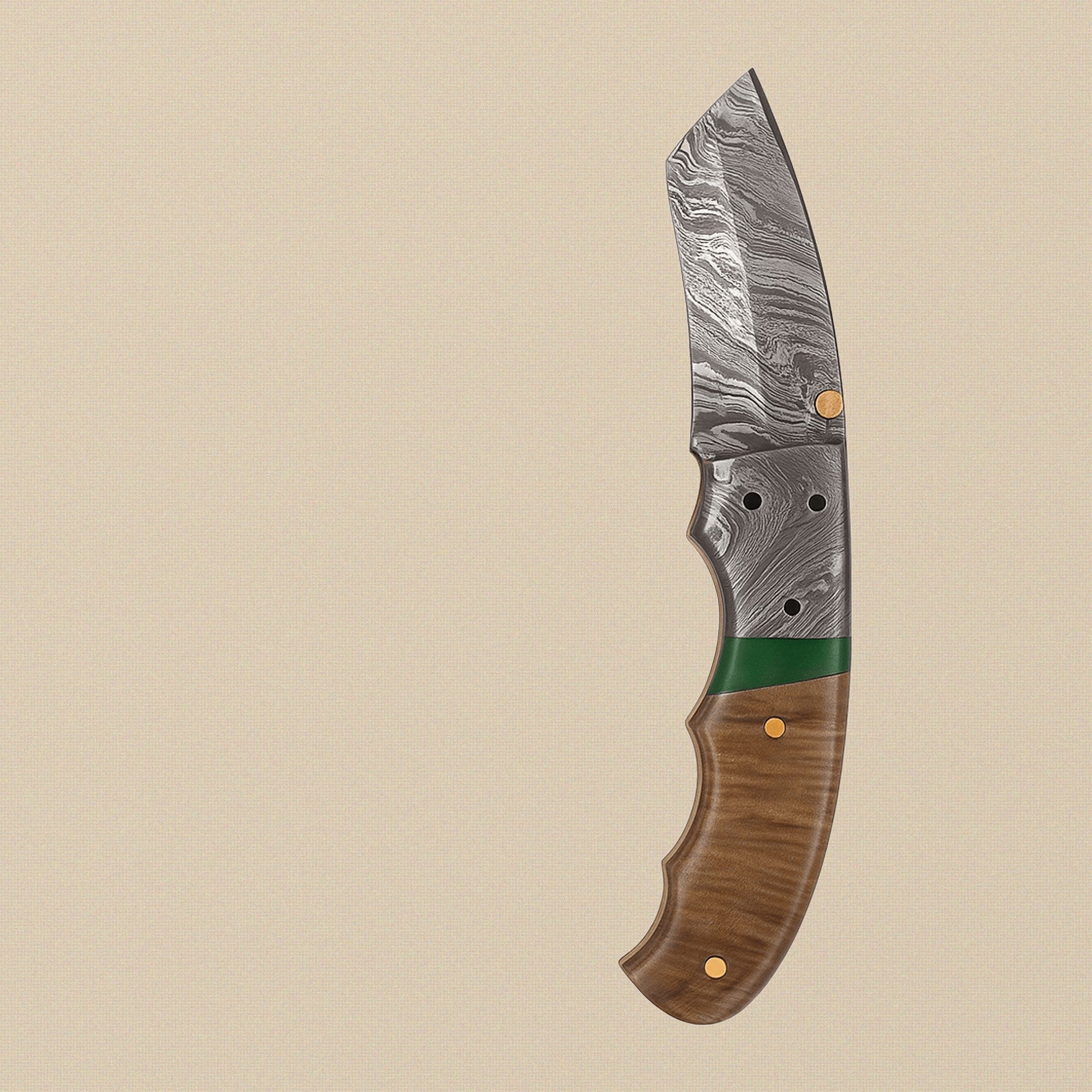 Ram Horn Handled Folding Knife with 76mm Fire Pattern Damascus Blade and Sheath | Folding Knife | Toolsmith Ltd UK