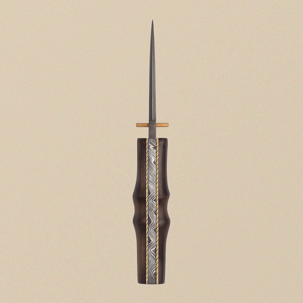 Ram-Horn Handled Folding Knife with Fire Pattern Damascus Blade & Leather Sheath, 190mm | Folding Knife | Toolsmith Ltd UK