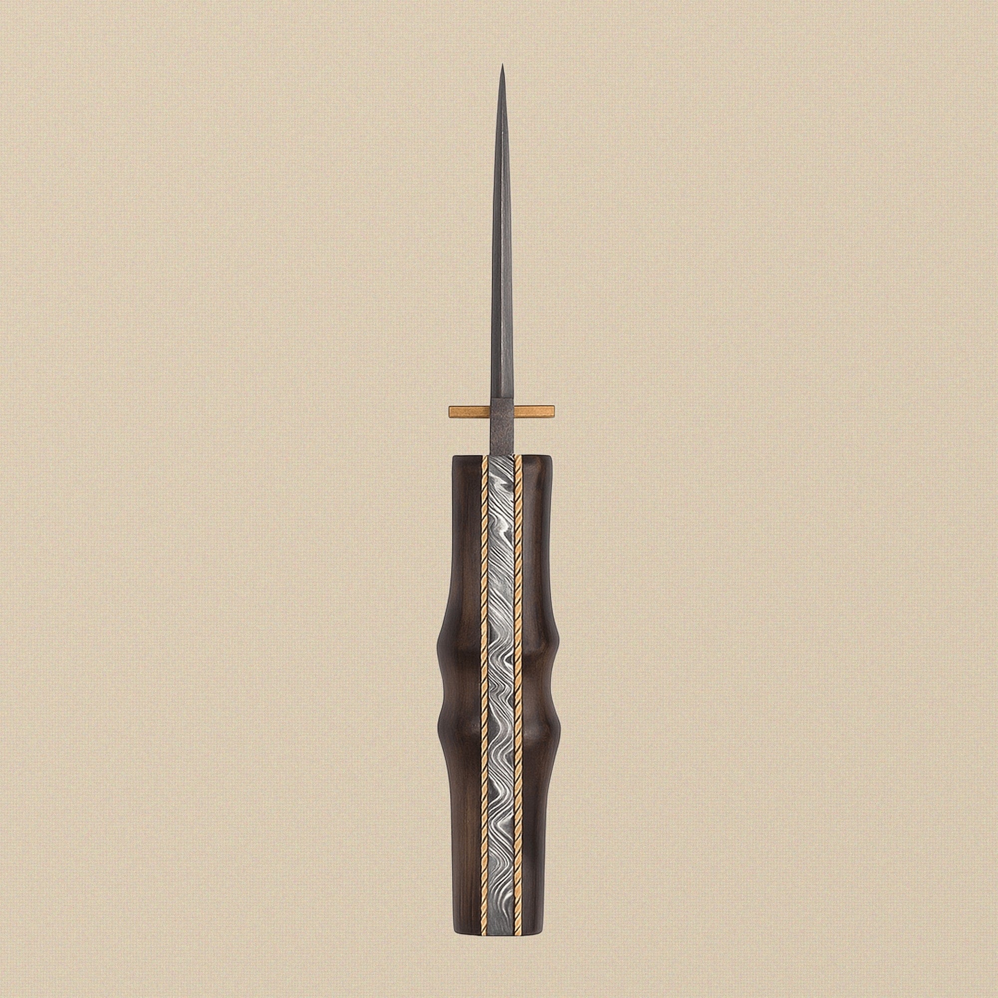 Ram-Horn Handled Folding Knife with Fire Pattern Damascus Blade & Leather Sheath, 190mm | Folding Knife | Toolsmith Ltd UK