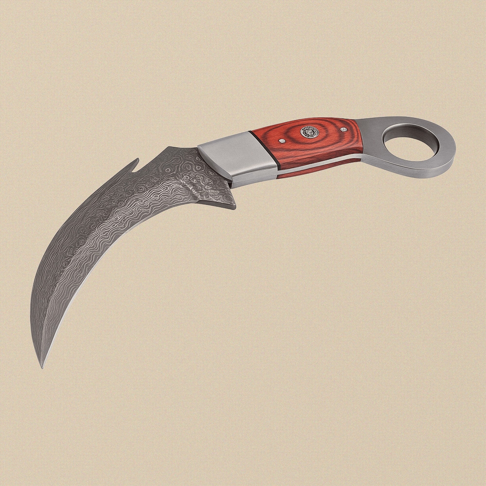 Karambit Knife with 5-Inch Raindrop Damascus Blade and Red Pakkawood Handle | Knife | Toolsmith Ltd UK