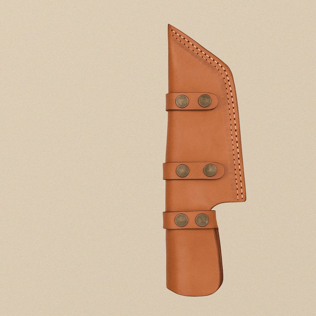 Damascus Steel Tracker Knife (8-inch Blade) with Ram Horn Handle and Leather Sheath | Knives | Toolsmith Ltd UK