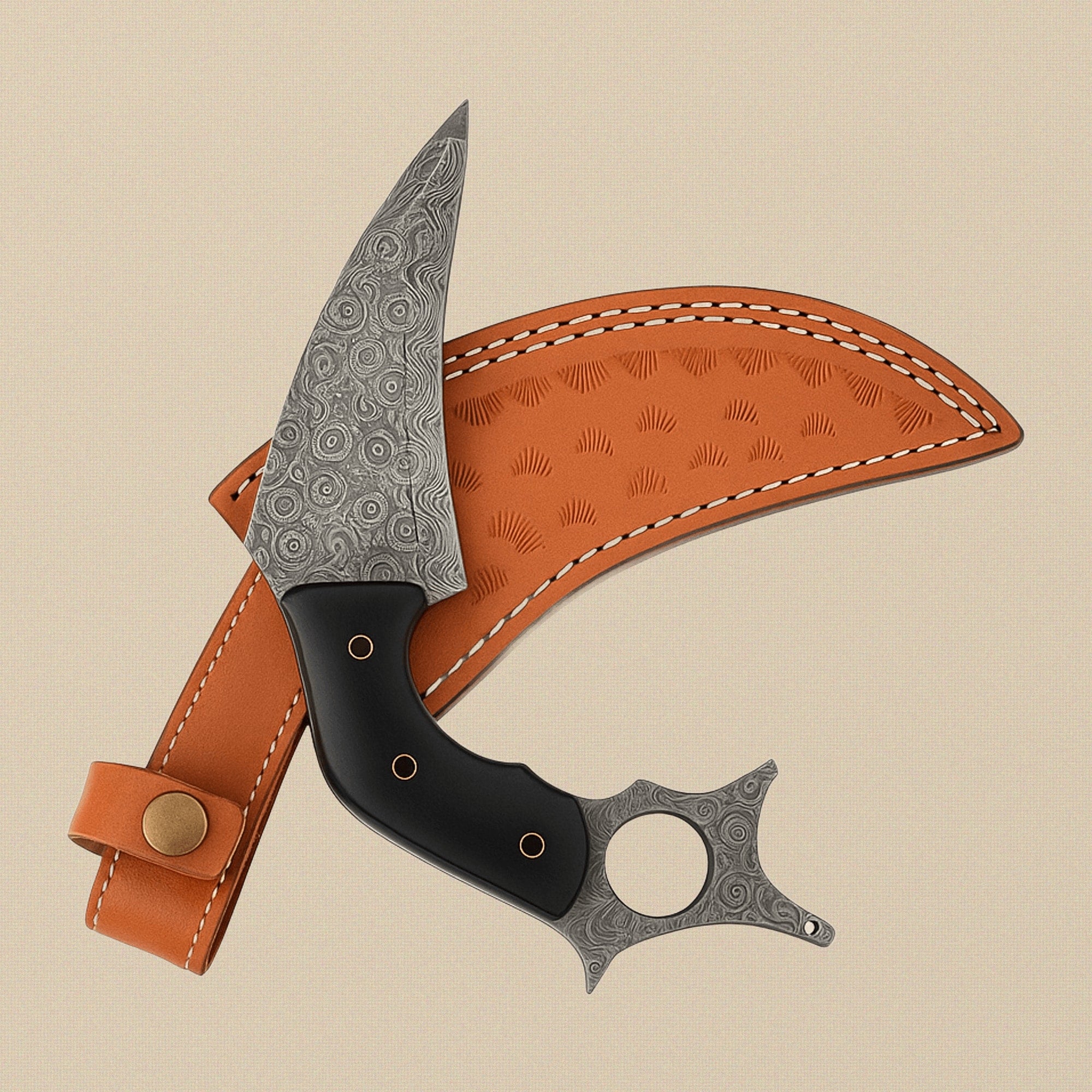 Hand-Forged Karambit Knife in Raindrop Damascus Steel with Black Micarta Handle | Knife | Toolsmith Ltd UK