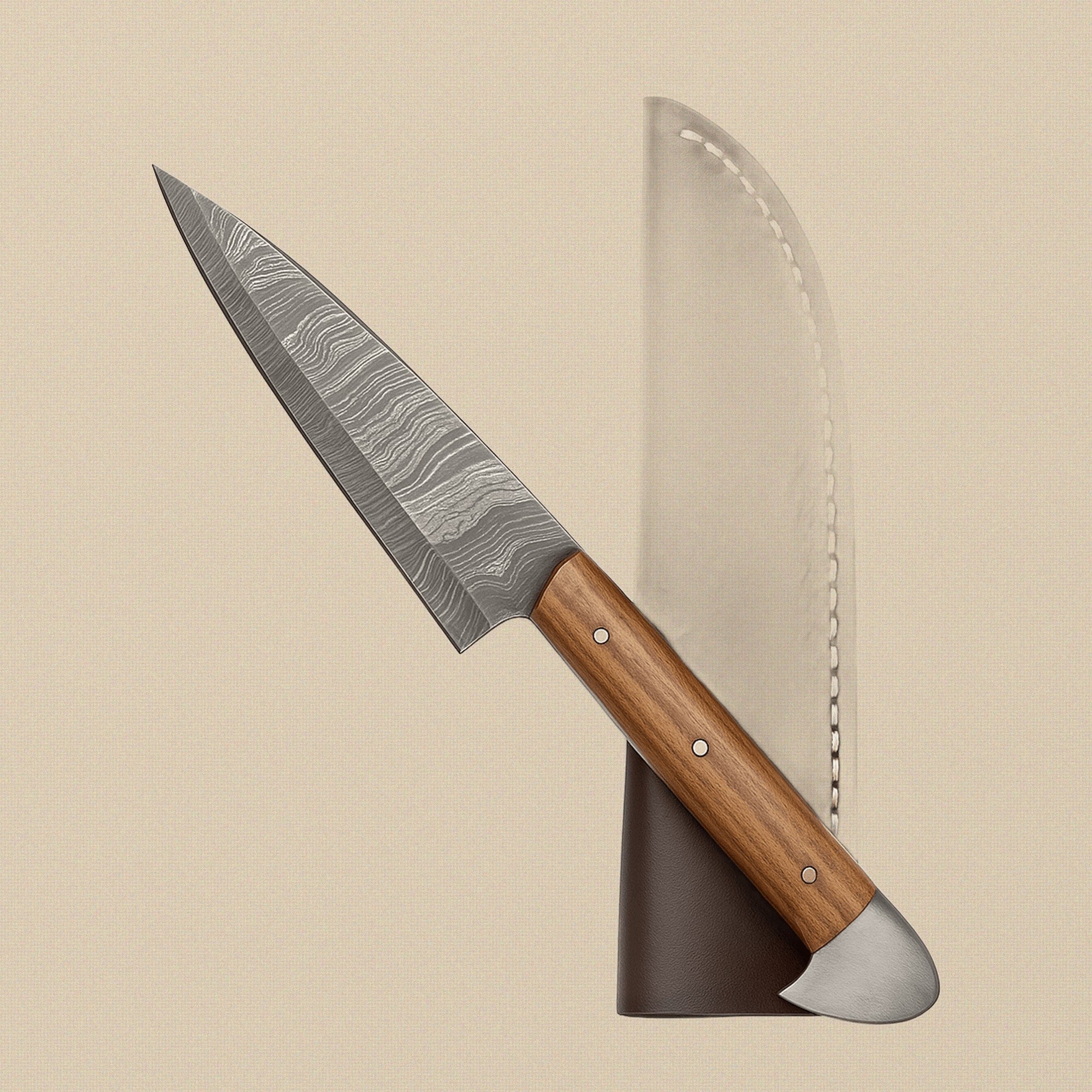 Four-Piece Damascus Chef's Knife Set with Rosewood Handles and Individual Leather Sheaths | Knife Set | Toolsmith Ltd UK