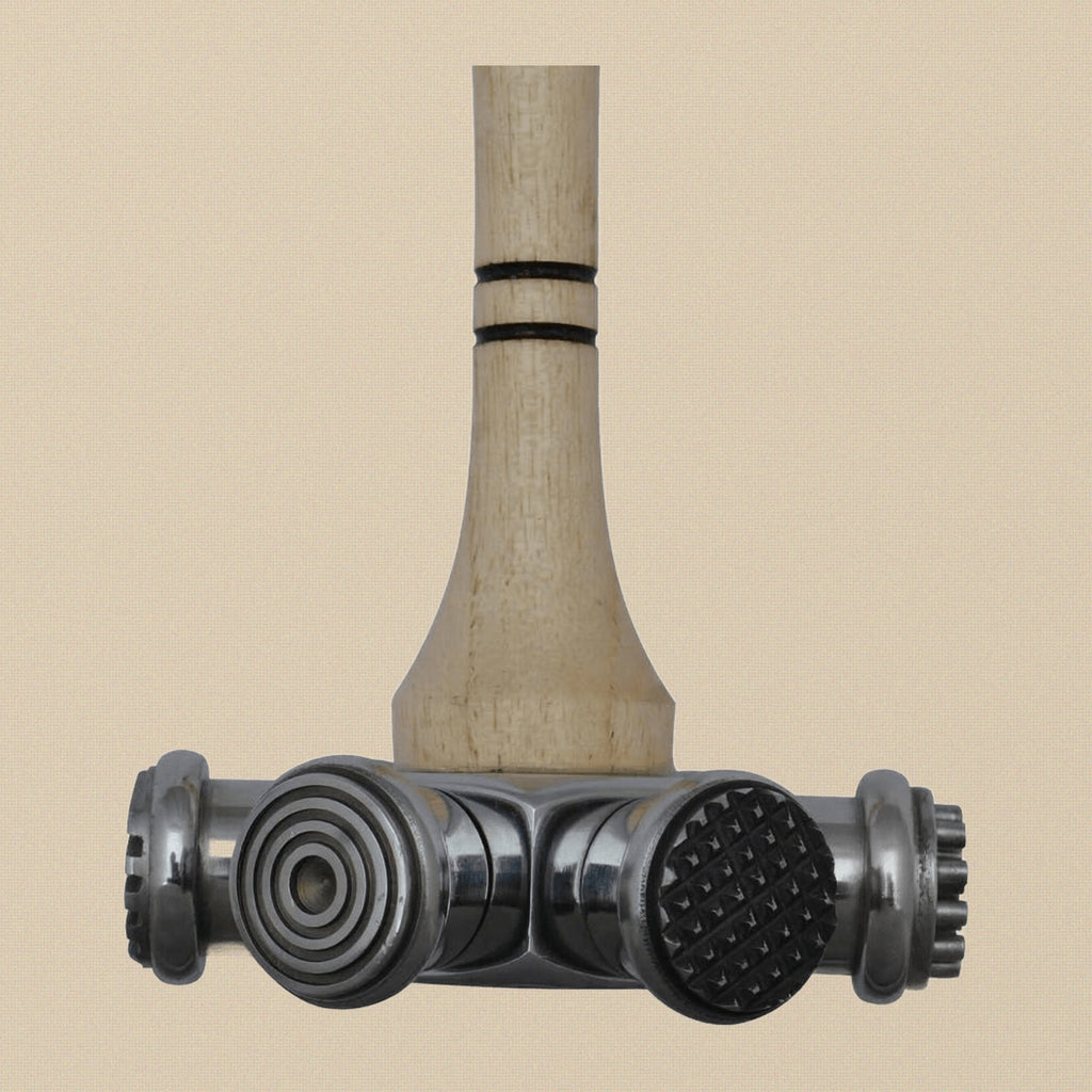 6 in 1 Texture Hammer with Interchangeable Heads, Round Multi-Pattern Metal Forming Tool with Wood Handle | Jewellery Making Tools | Toolsmith Ltd UK