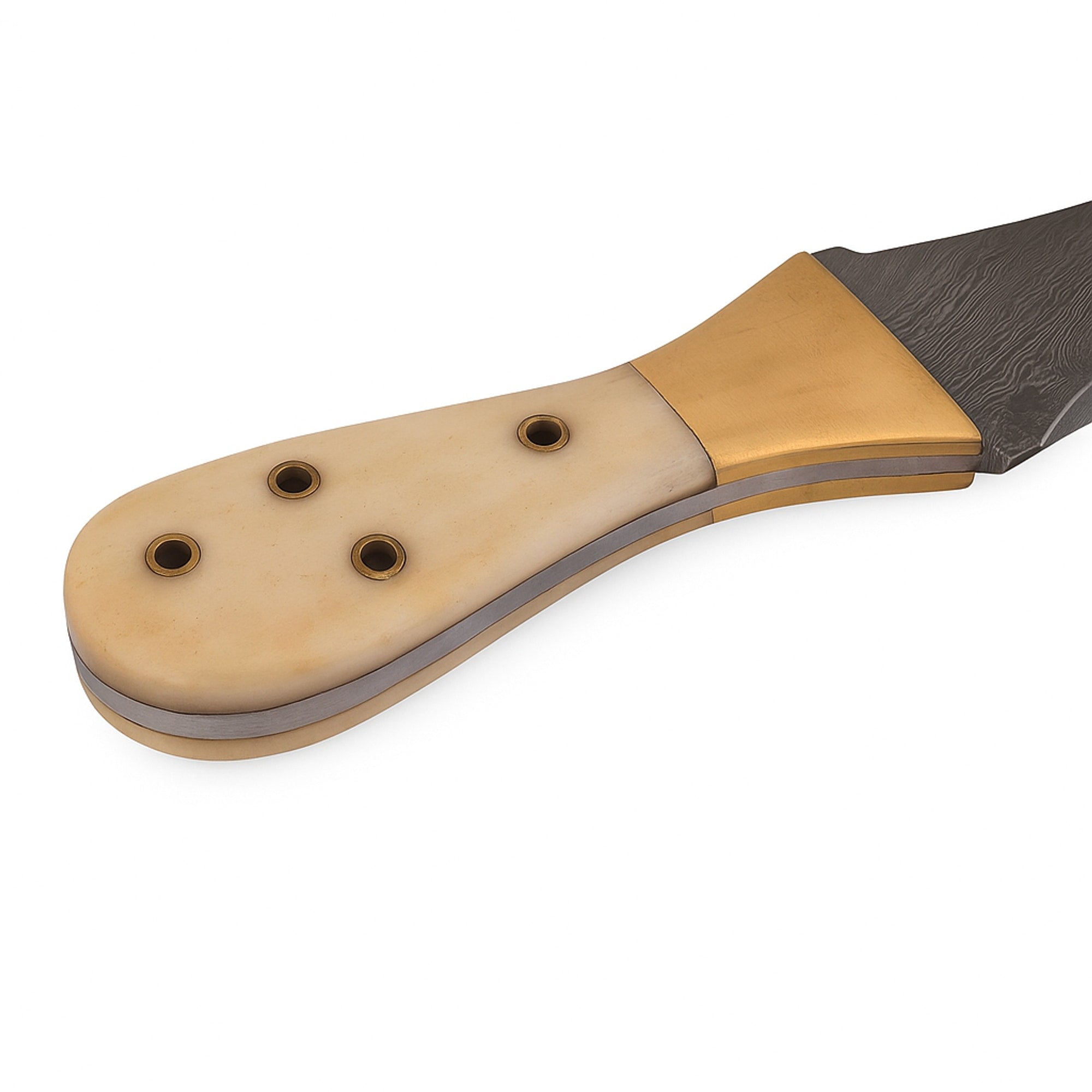 Damascus Steel Dagger, 216mm, with Bone-and-Brass Handle and Leather Sheath | Dagger | Toolsmith Ltd UK