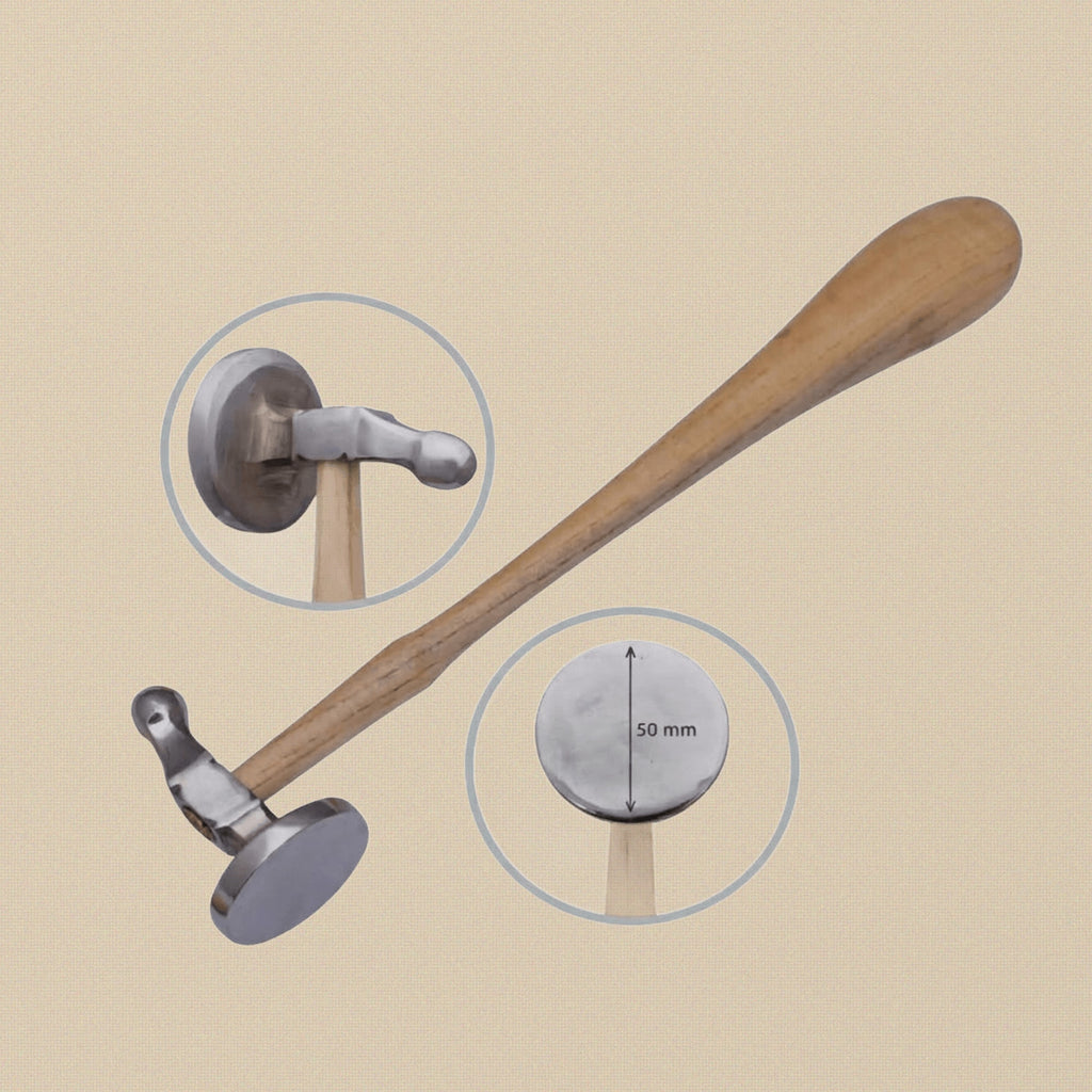 50 MM Bow and Flat Face Chasing Hammer, Jewellery Hobby Crafts Repousse Silversmith Tool with Wooden Handle | Jewellery Making Tools | Toolsmith Ltd UK