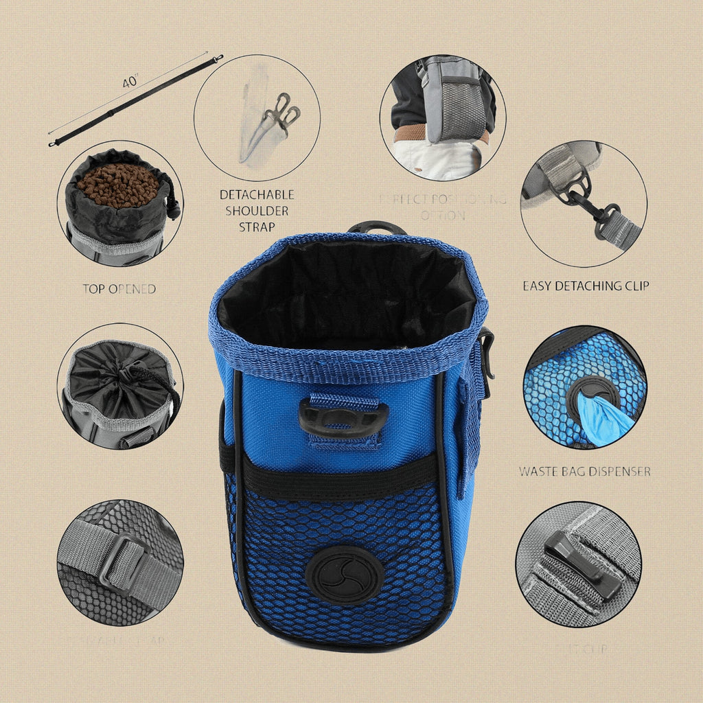 Blue Pet Training Treat Pouch, 6" x 3" Dog Cat Premium Reward Bag with Detachable Shoulder Strap, for Puppy Obedience Training, Waste Bag Dispenser, Belt Clip | Pet Grooming Tools | Toolsmith Ltd UK