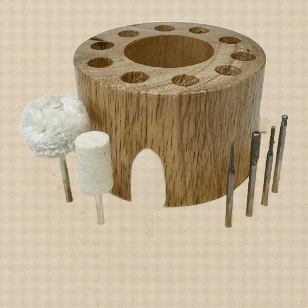 42-Holes Wooden Saw Blade Storage Organiser, 125 MM Round Base Stand with Burs, Bits, Files, Tweezers Holder, 65 MM Height | Jewellery Making Tools | Toolsmith Ltd UK