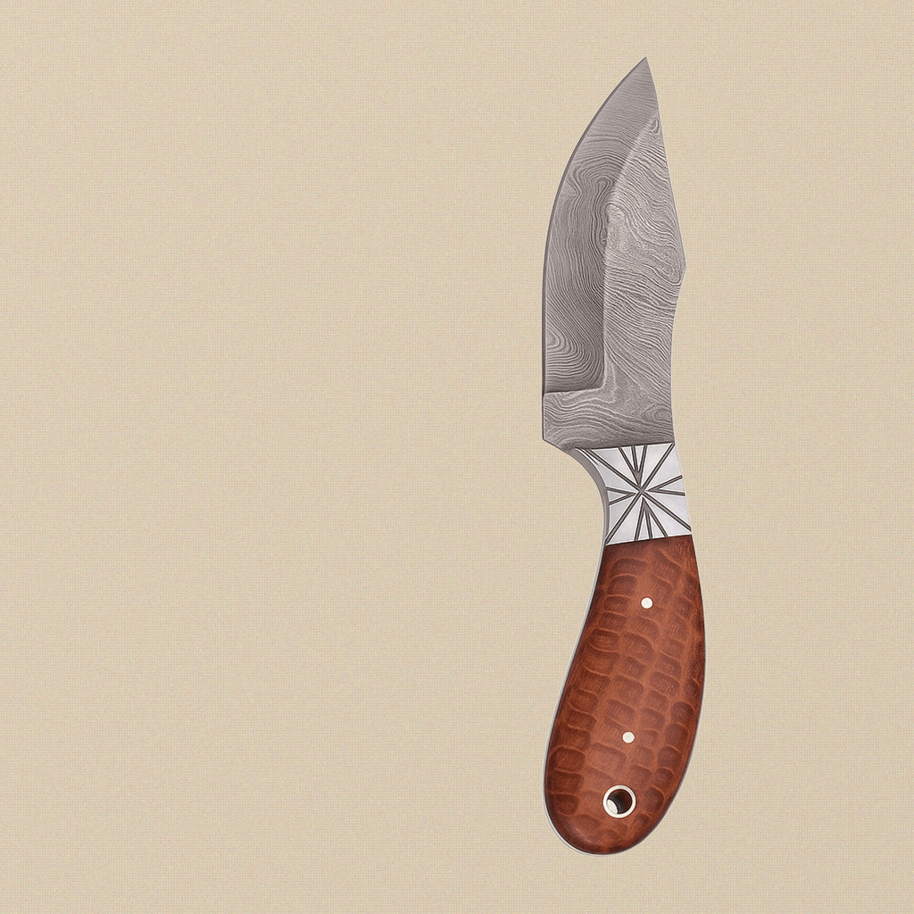 Damascus Steel Skinner Knife (8.6-inch) with Wood Handle and Leather Sheath | Knife | Toolsmith Ltd UK