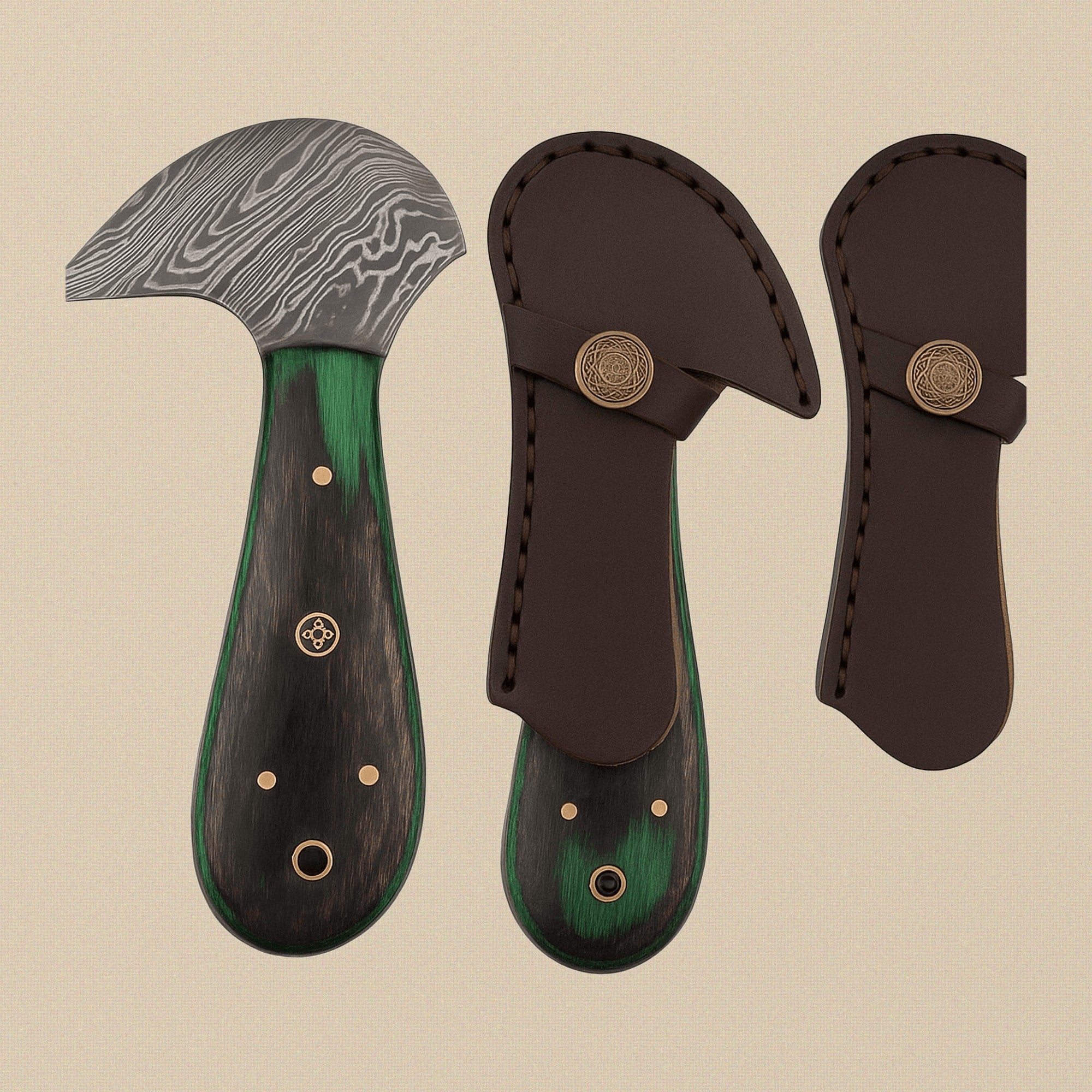 Damascus Steel Saddler's Leather Cutter, 6-inch, with Wood and Brass Handle and Leather Sheath | Leather Cutter | Toolsmith Ltd UK