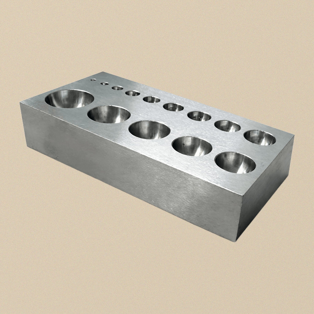 Flat Steel Dapping Block/ Plate, Hardened Steel, Jewellery Making Tool with 14 Half Spheres, 125mm x 65mm x 25mm | Jewellery Making Tools | Toolsmith Ltd UK