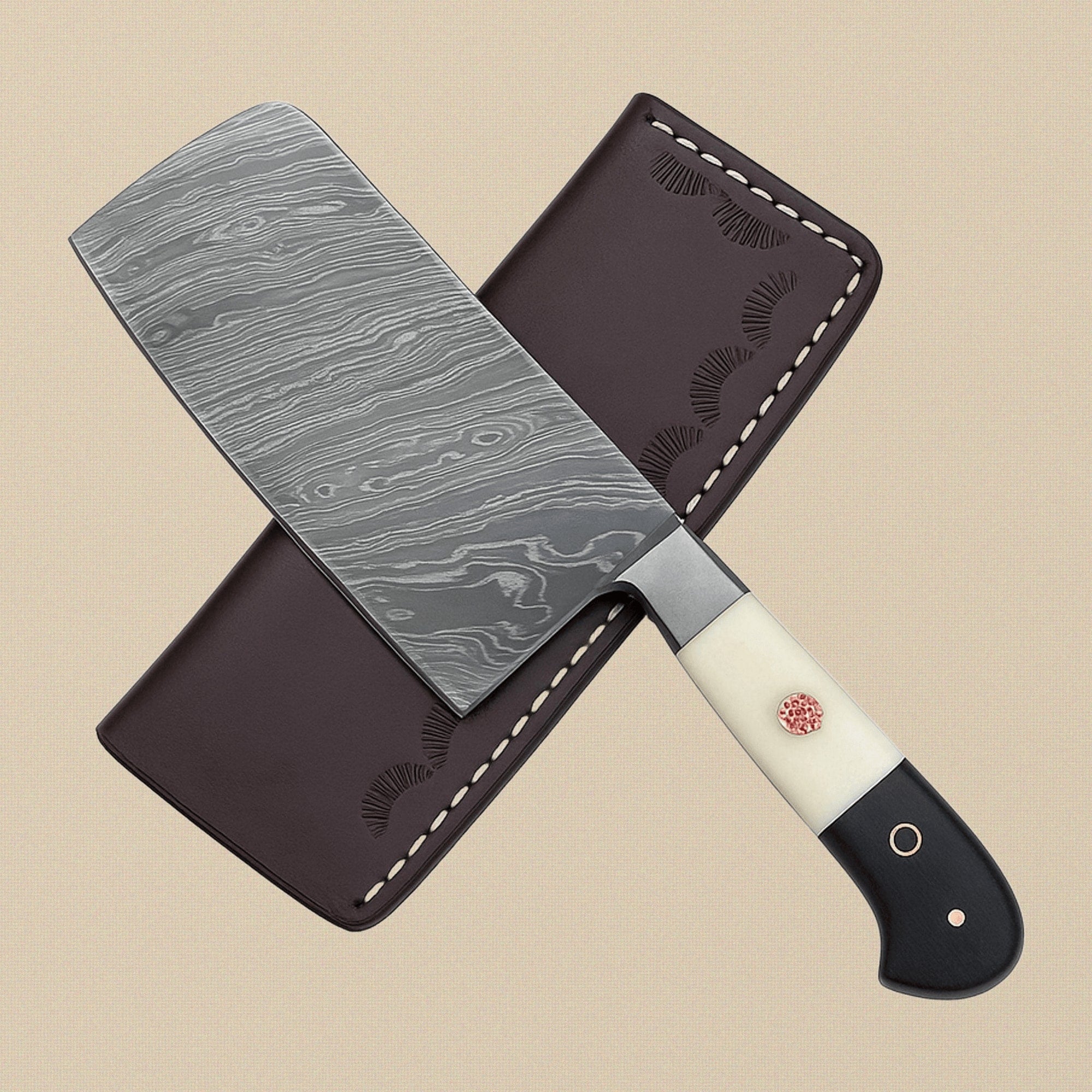 8-Piece Damascus Steel Chef Knife Set with Camel Bone & Micarta Handles and Leather Sheaths | Knife Set | Toolsmith Ltd UK
