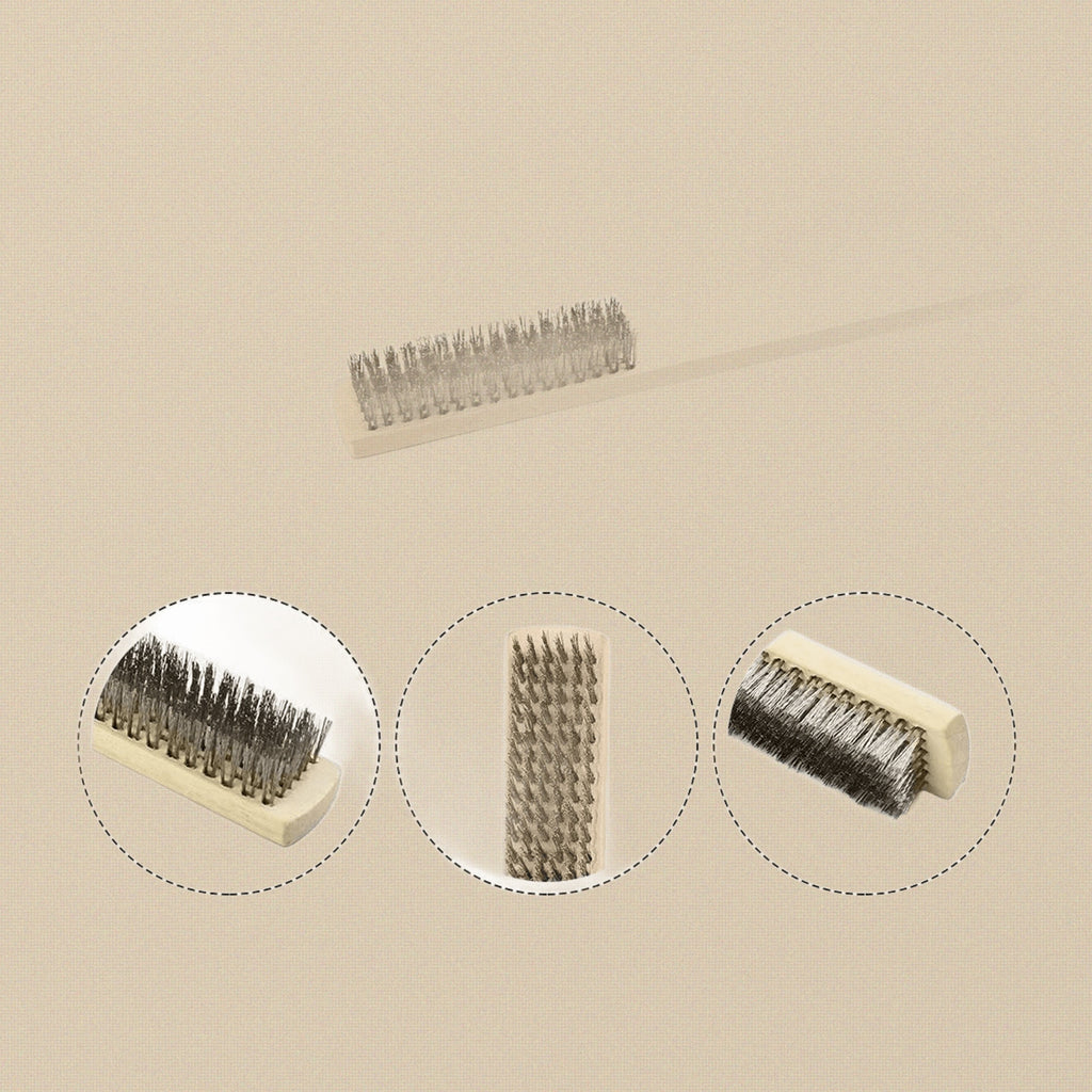 Wooden Handle Steel Wire Brush, 9 Inch Rust Cleaning Tool with 8x18 Rows Steel Bristles for Metal Cleaning | Jewellery Making Tools | Toolsmith Ltd UK