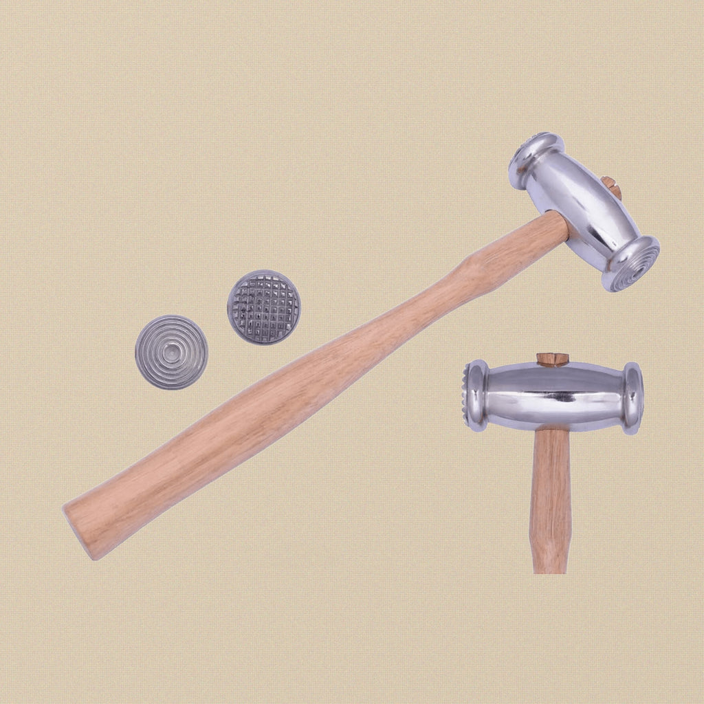 Dual Sided Texturing Hammer for Jewellery Making, Metal Smithing Tool with Wooden Handle, Thin Circles and Speckles Pattern, Repousse Craft Tool | Jewellery Making Tools | Toolsmith Ltd UK