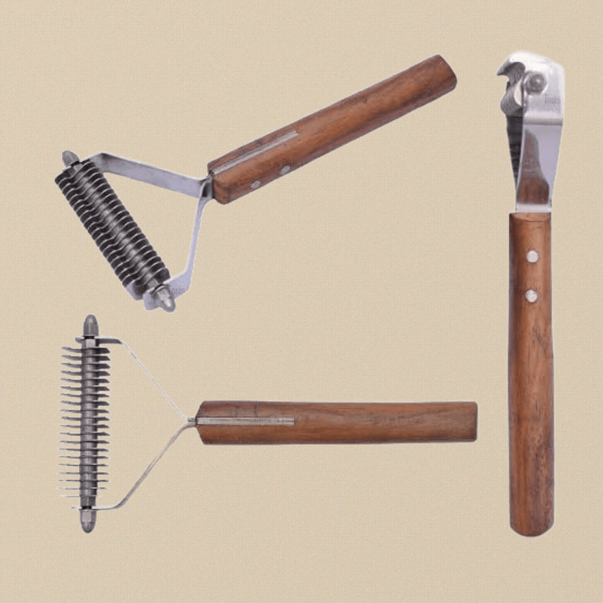 20 Blade Pet Grooming Dematting Tool, Dogs and Cats Hair Stripper/ Brush with Wooden Handle, Metal Spring Design for Pets Fur Removal Comb | Pet Grooming Tools | Toolsmith Ltd UK