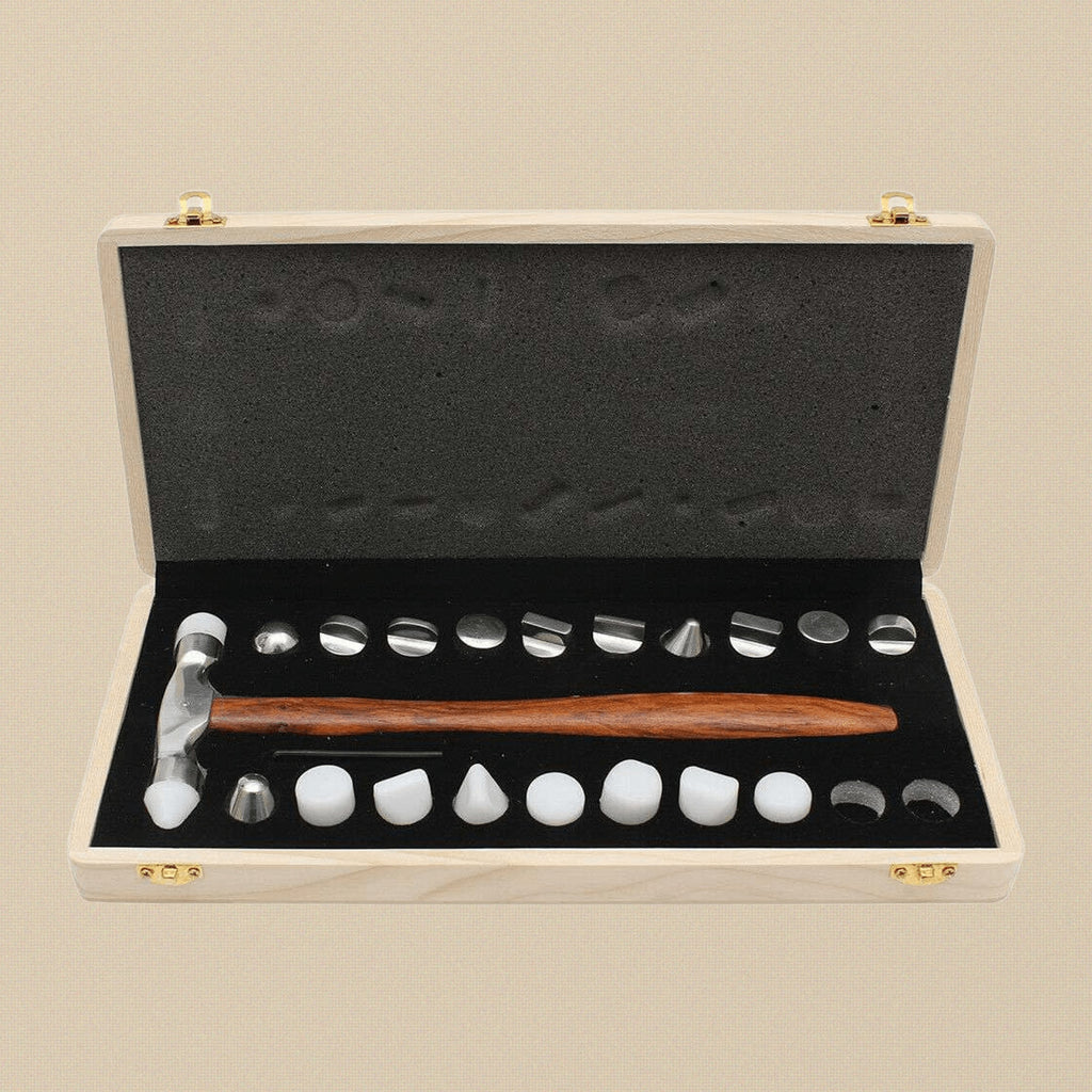 20 Pieces Interchangeable Nylon & Steel Heads Hammer Set, Forming Shaping Precision Jewellery Craft Tool with Wooden Handle | Jewellery Making Tools | Toolsmith Ltd UK