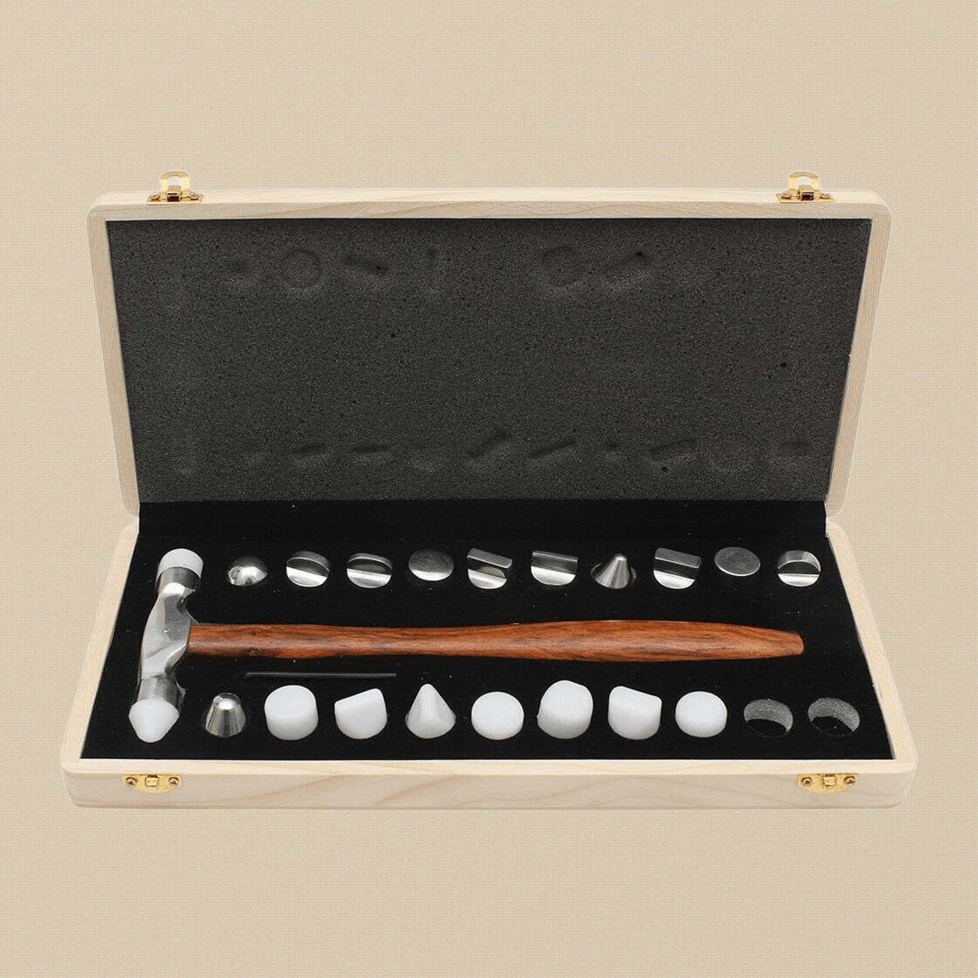 20 Pieces Interchangeable Nylon & Steel Heads Hammer Set, Forming Shaping Precision Jewellery Craft Tool with Wooden Handle | Jewellery Making Tools | Toolsmith Ltd UK