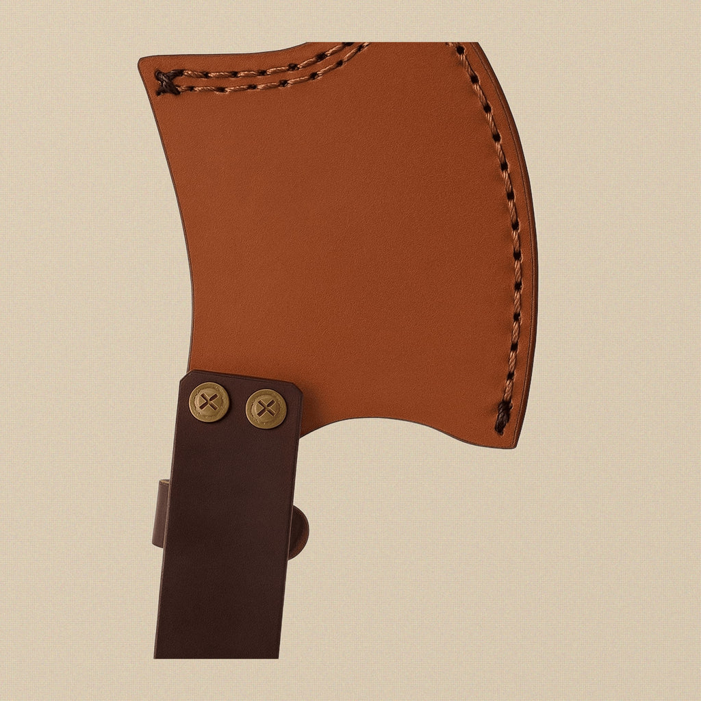 Mini Damascus Steel Axe, 7-inch, with Wood and Brass Handle and Leather Sheath | Axe | Toolsmith Ltd UK